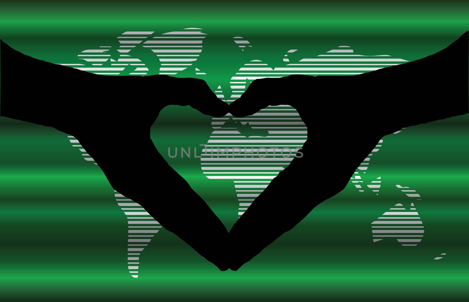 hand heart silhouette and worldmap background beautiful banner wallpaper design illustration 
