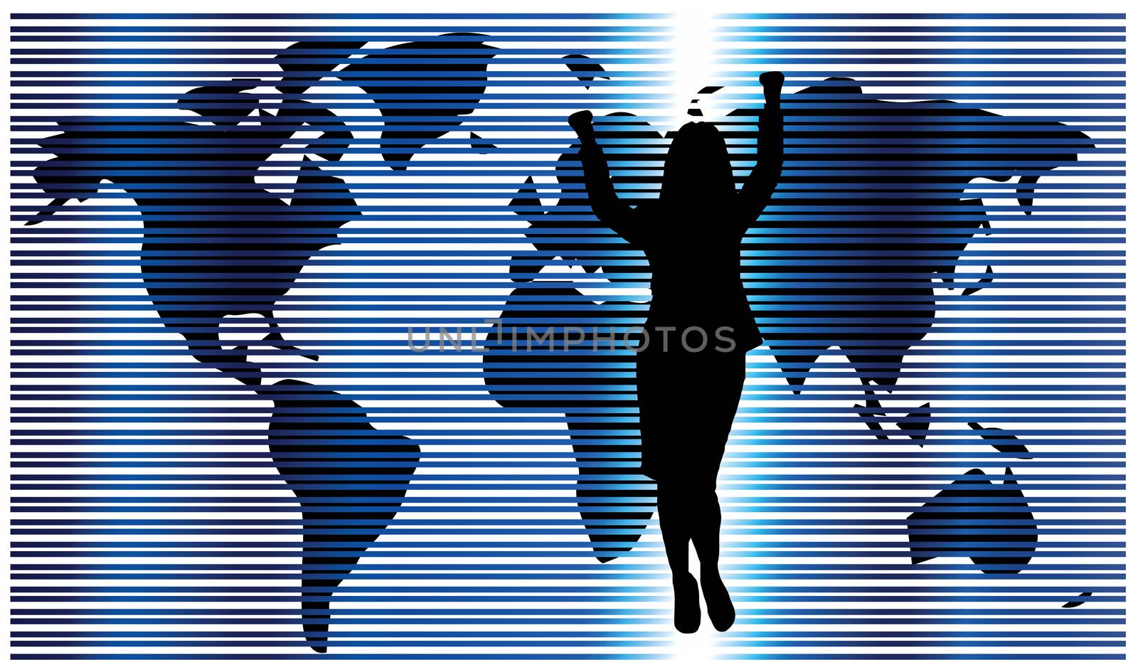 silhouette success and world map background beautiful banner wallpaper design illustration 
