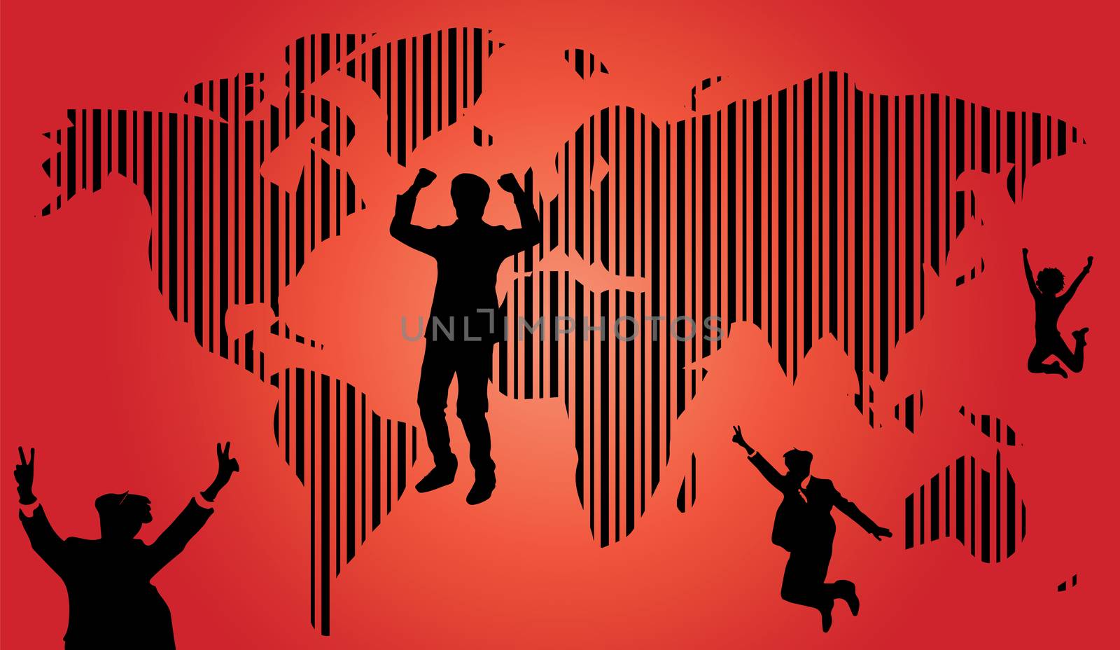 silhouette success and world map background beautiful banner wallpaper design illustration 
