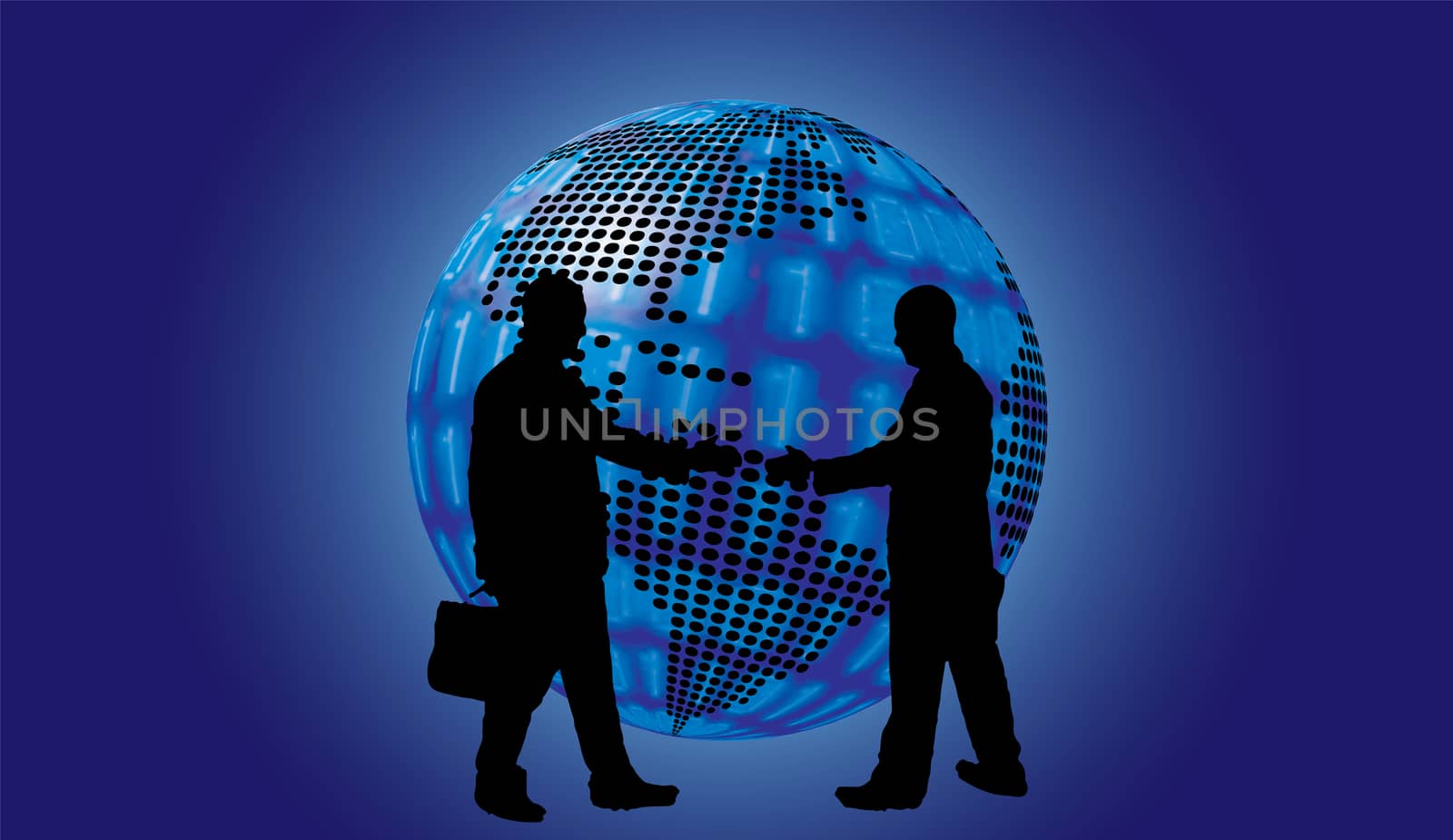 shake hand digital globe background beautiful banner wallpaper design illustration 
