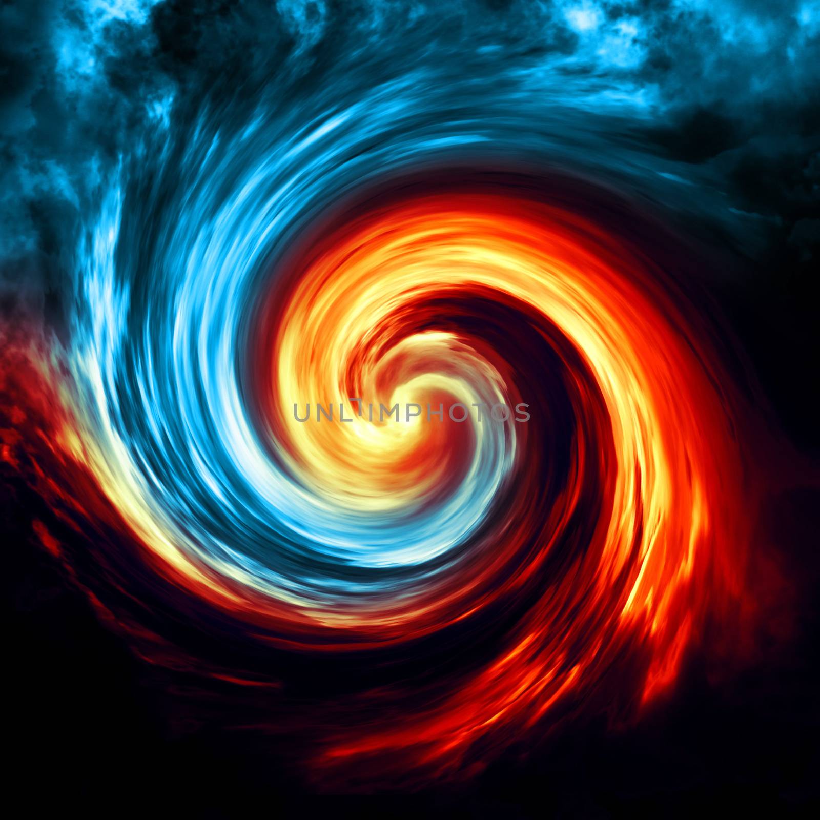 Fire and ice abstract  background. Red and blue smoke swirl on dark background