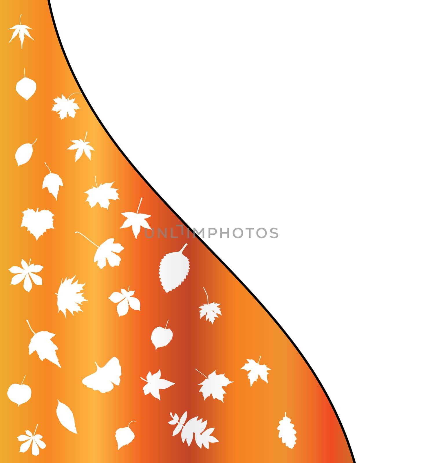 Illustration of  Autumn leaf silhouettes background. Orange wallpaper design.