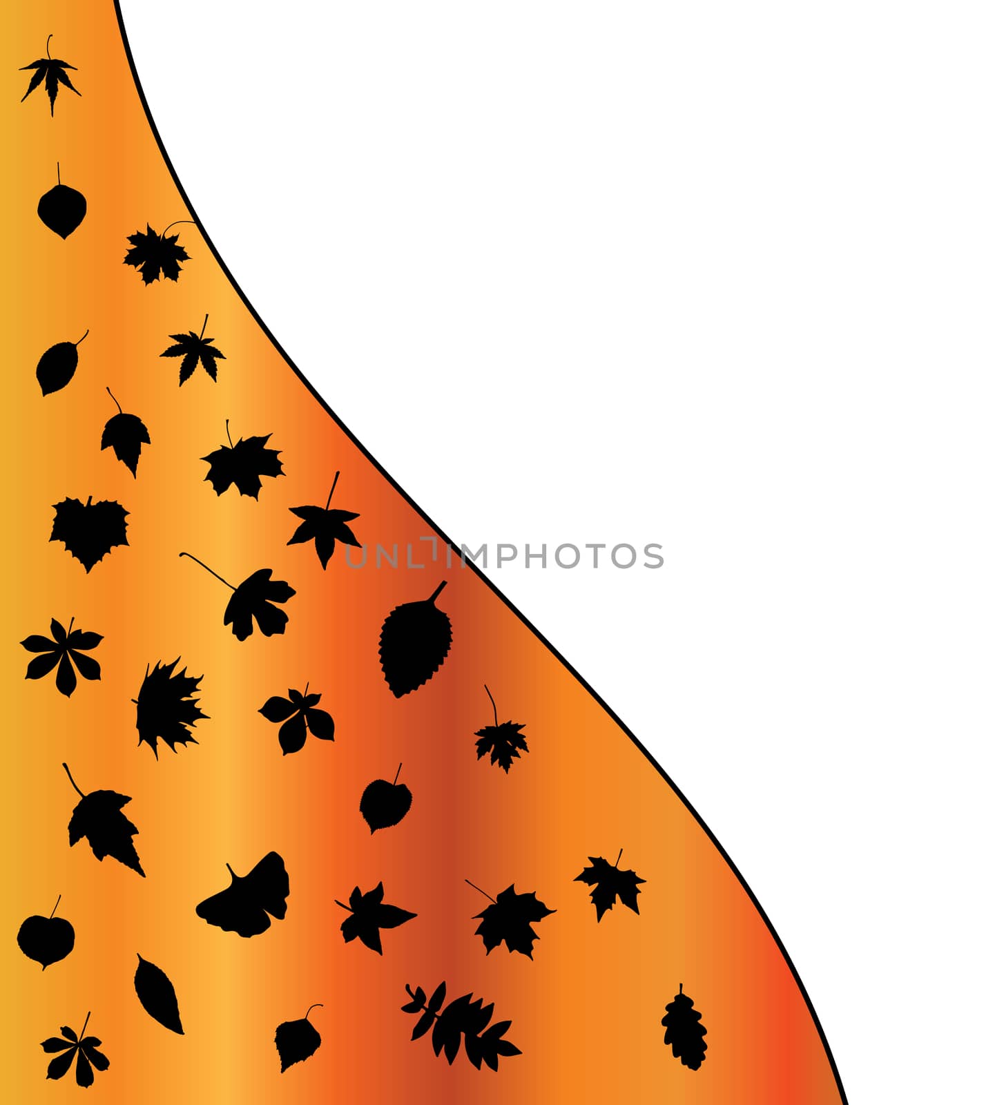 Illustration of  Autumn leaf silhouettes background. Orange wallpaper design.