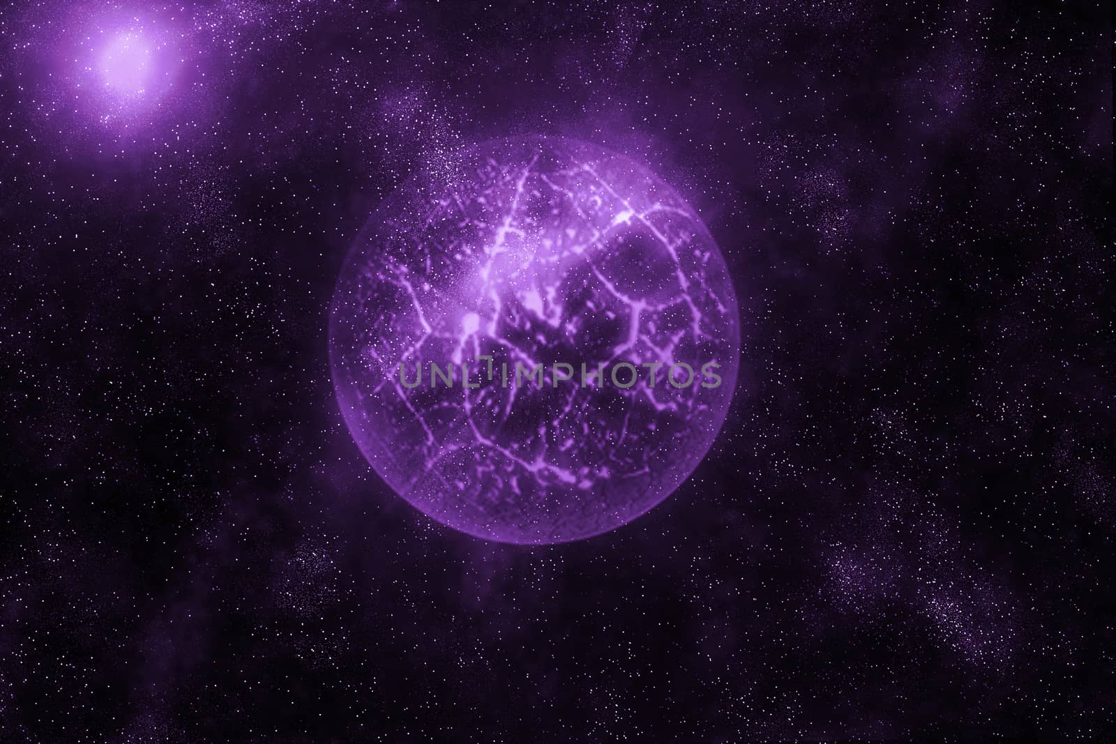 Image of crashing, exploding planet  in deep space, universe with star field background. Computer generated abstract background.