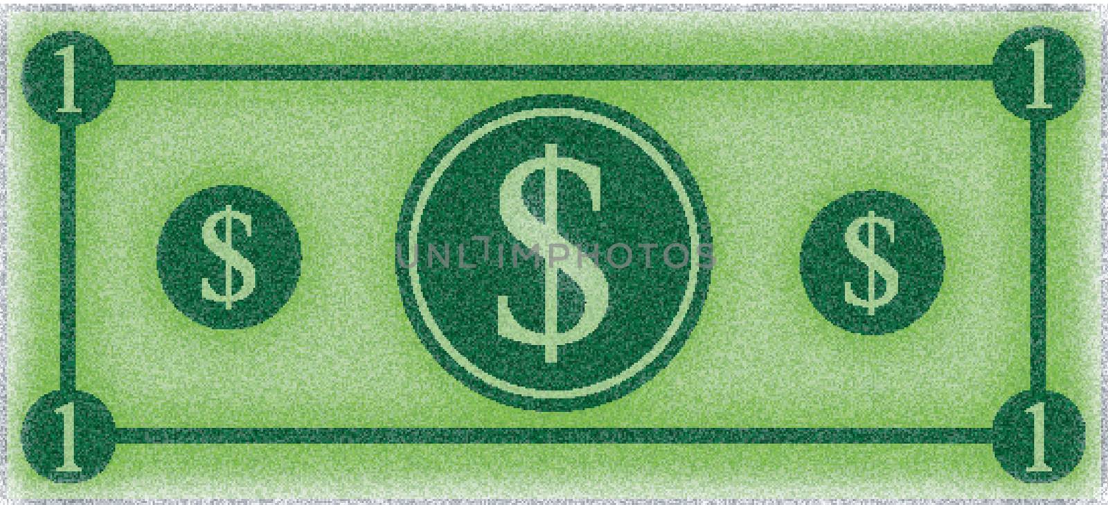 Cartoon money illustration, dollar banknote, paper bill. 