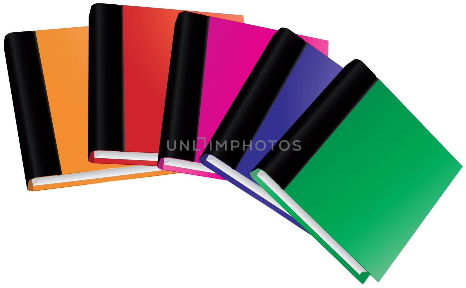 Illustration of colorful set classic books in front view isolated on white background.