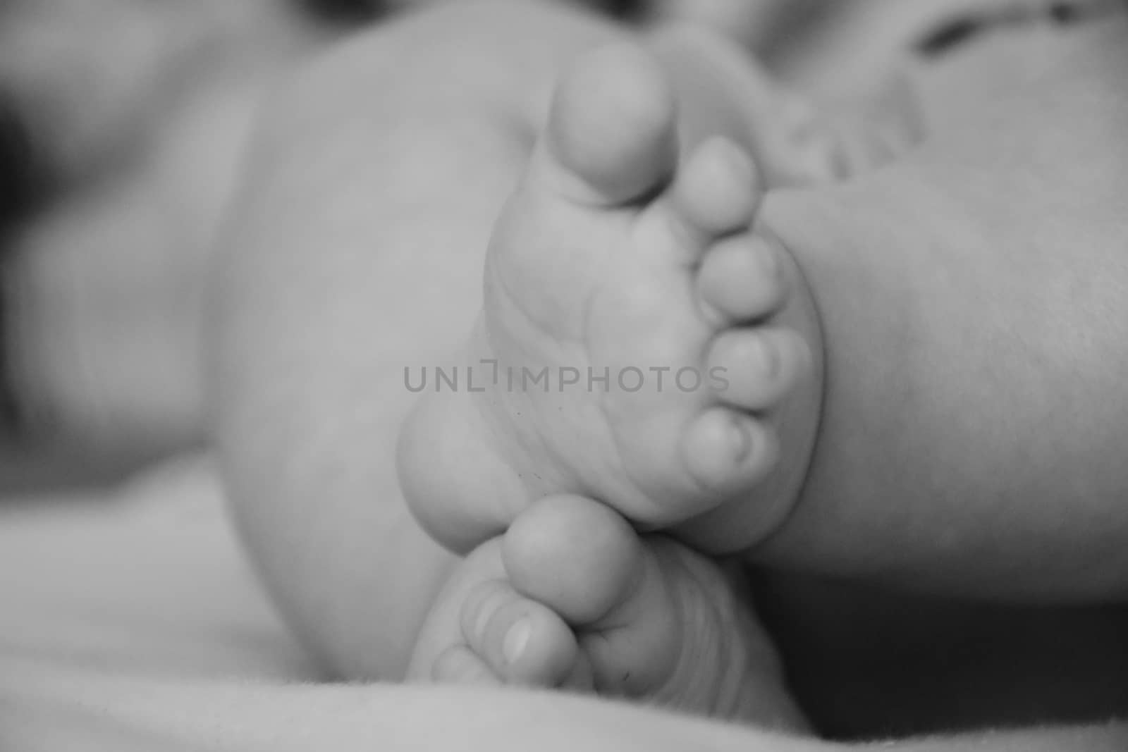 Baby, infant feet black and white photo, beautiful background for card,  banner, wallpaper design 