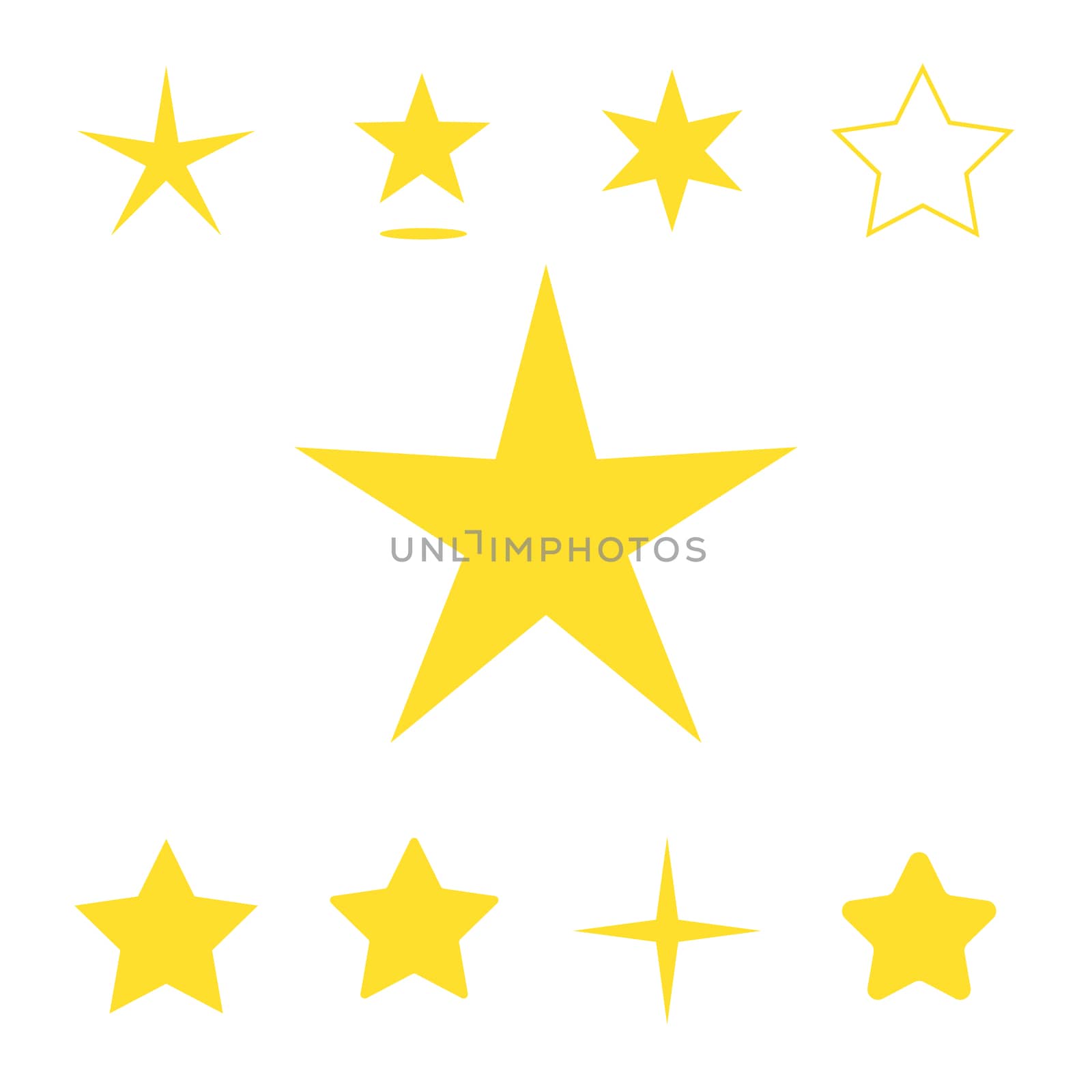 Isolated yellow star icon, ranking mark set. Modern simple favorite sign, decoration symbol for website design, web button, mobile app.