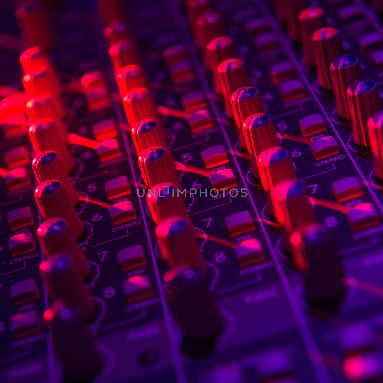 Sound music mixer control panel and light scene