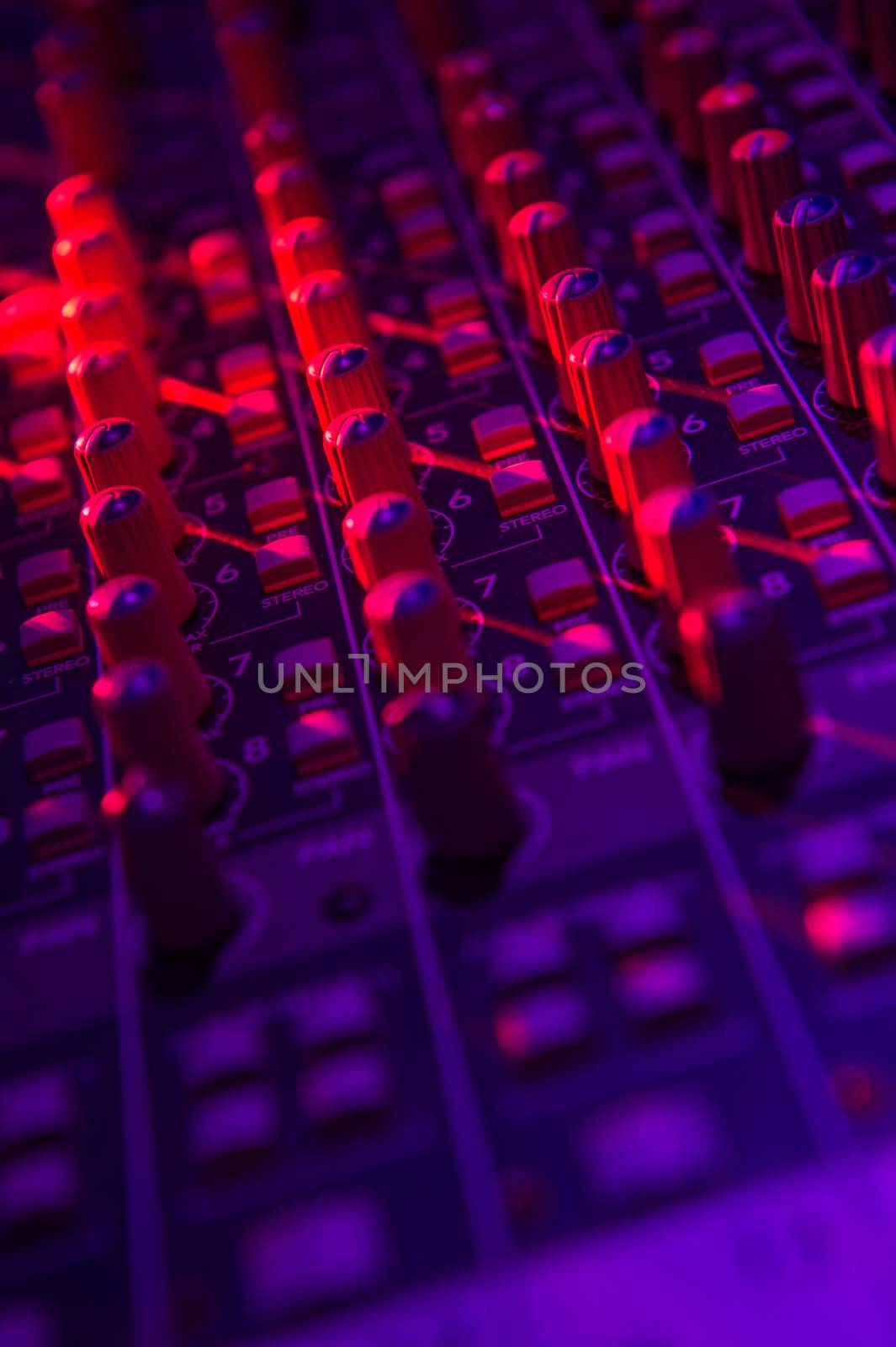 Sound music mixer control panel and light scene