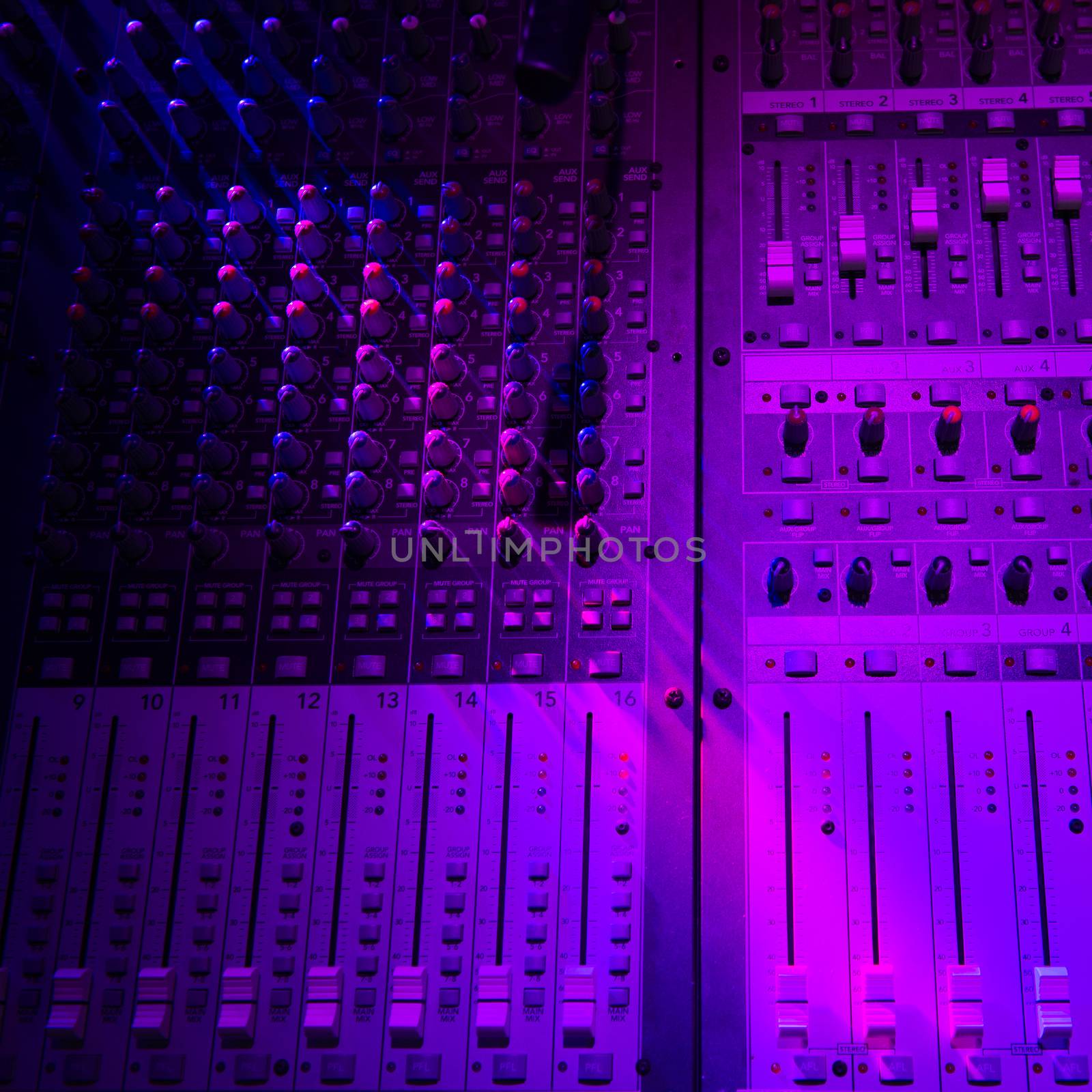 Sound music mixer control panel and light scene