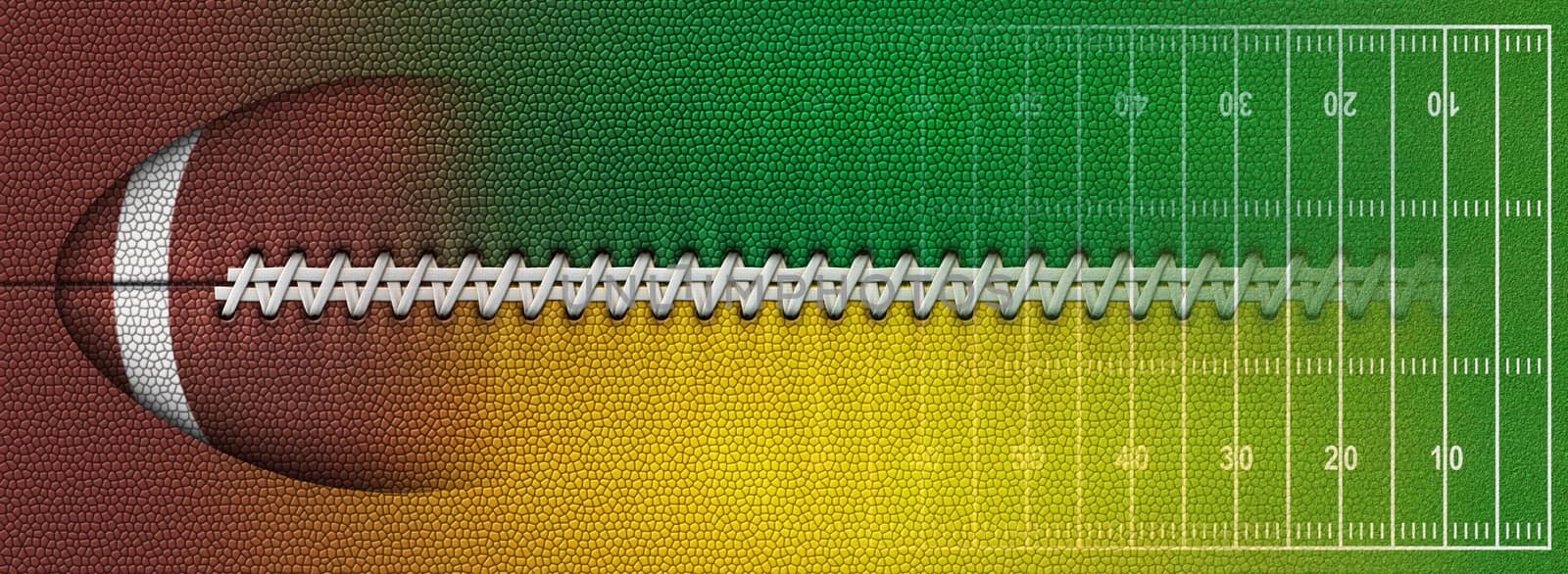 Digital Illustration of a footballÕs texture, laces, and a football field to use as a background for text or other graphics.  