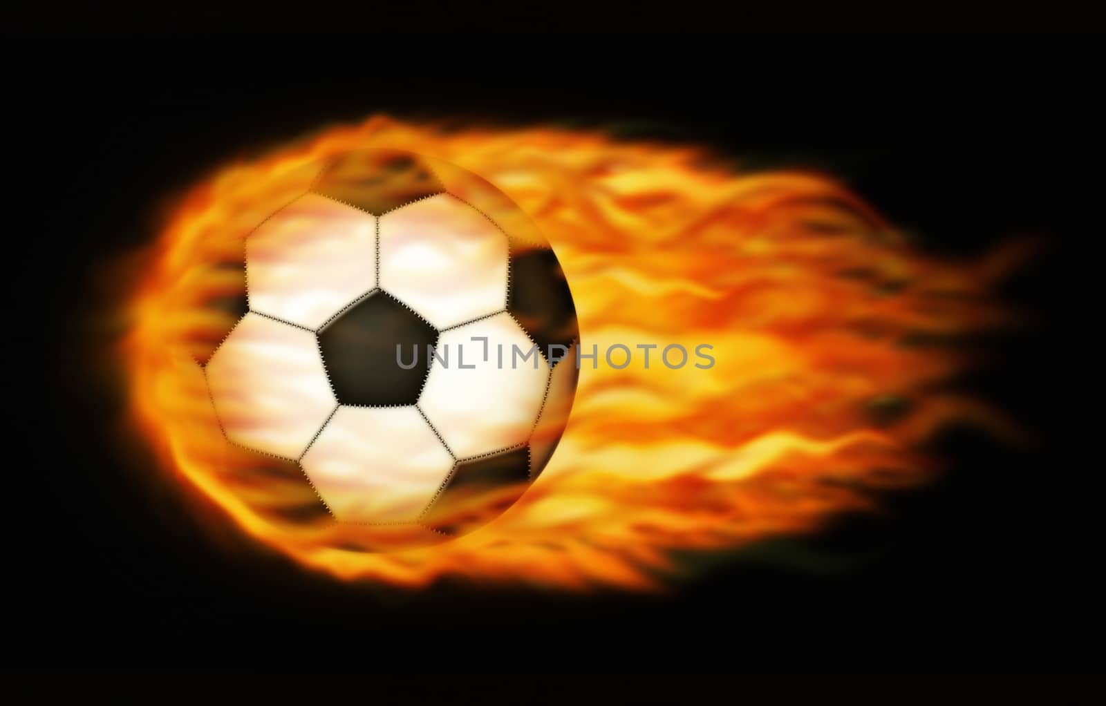 Photo-illustration of a flaming soccerball.