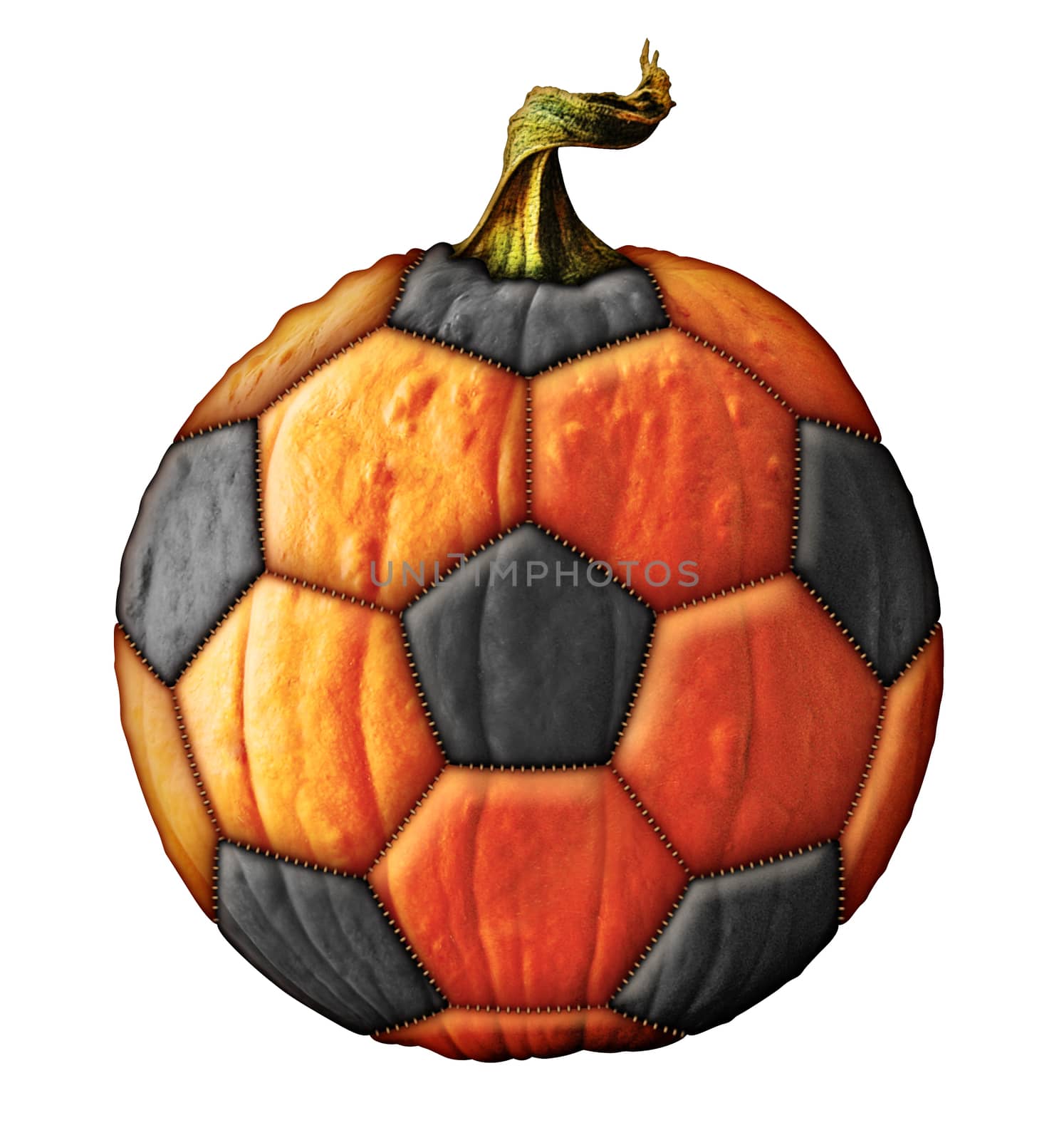 Photo-Illustration of a pumpkin soccer ball.          