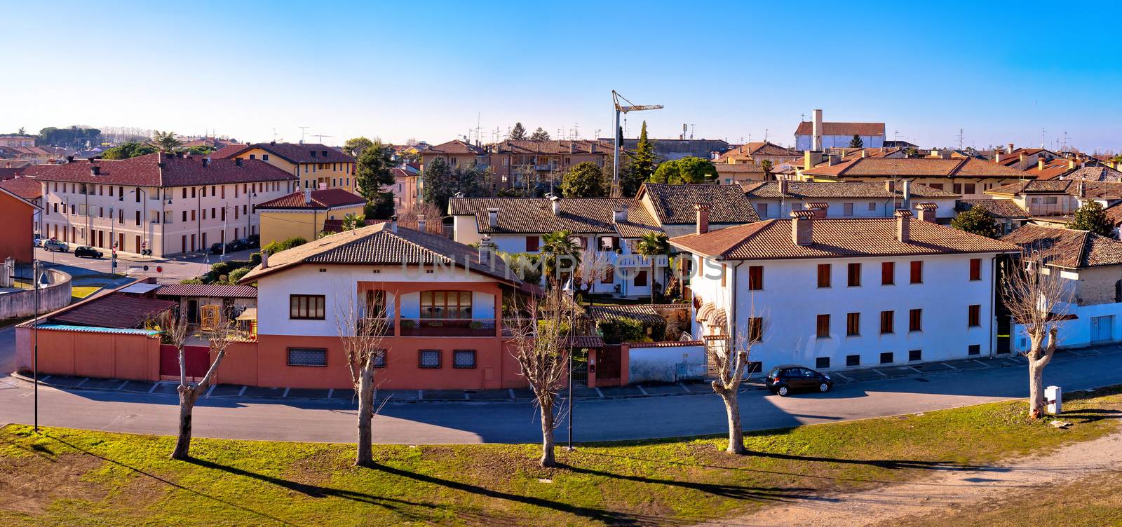 Town of Palmanova skyline panoramic view from city defense walls, Friuli Venezia Giulia region of Italy