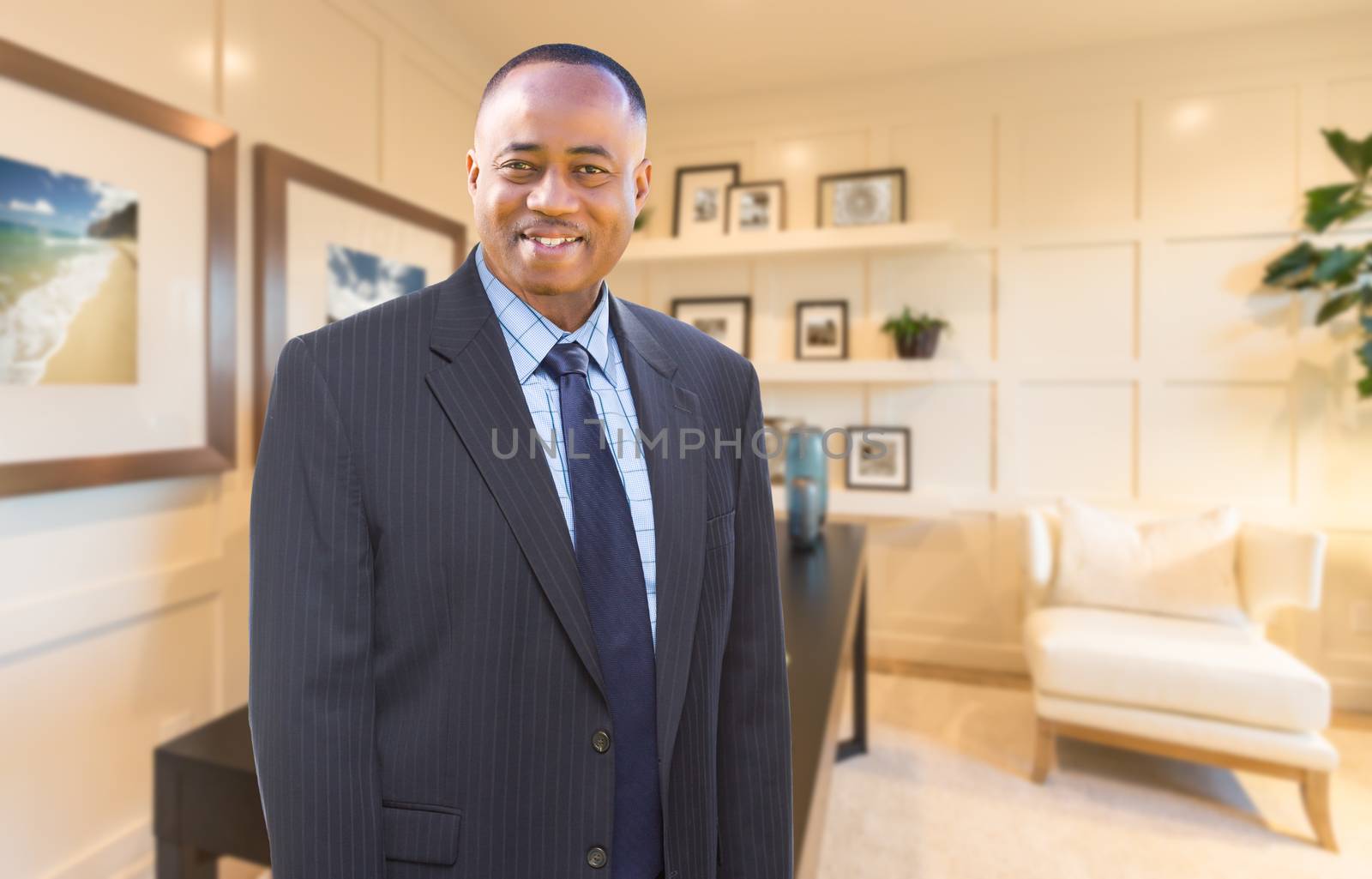 Handsome African American Businessman Inside His Home Office.