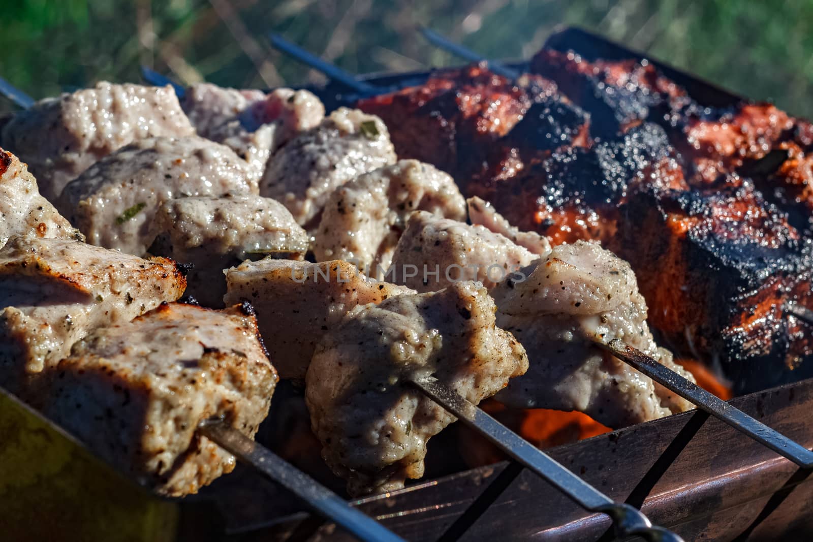 Barbecue grill meat. Pork outdoor cooking at summer