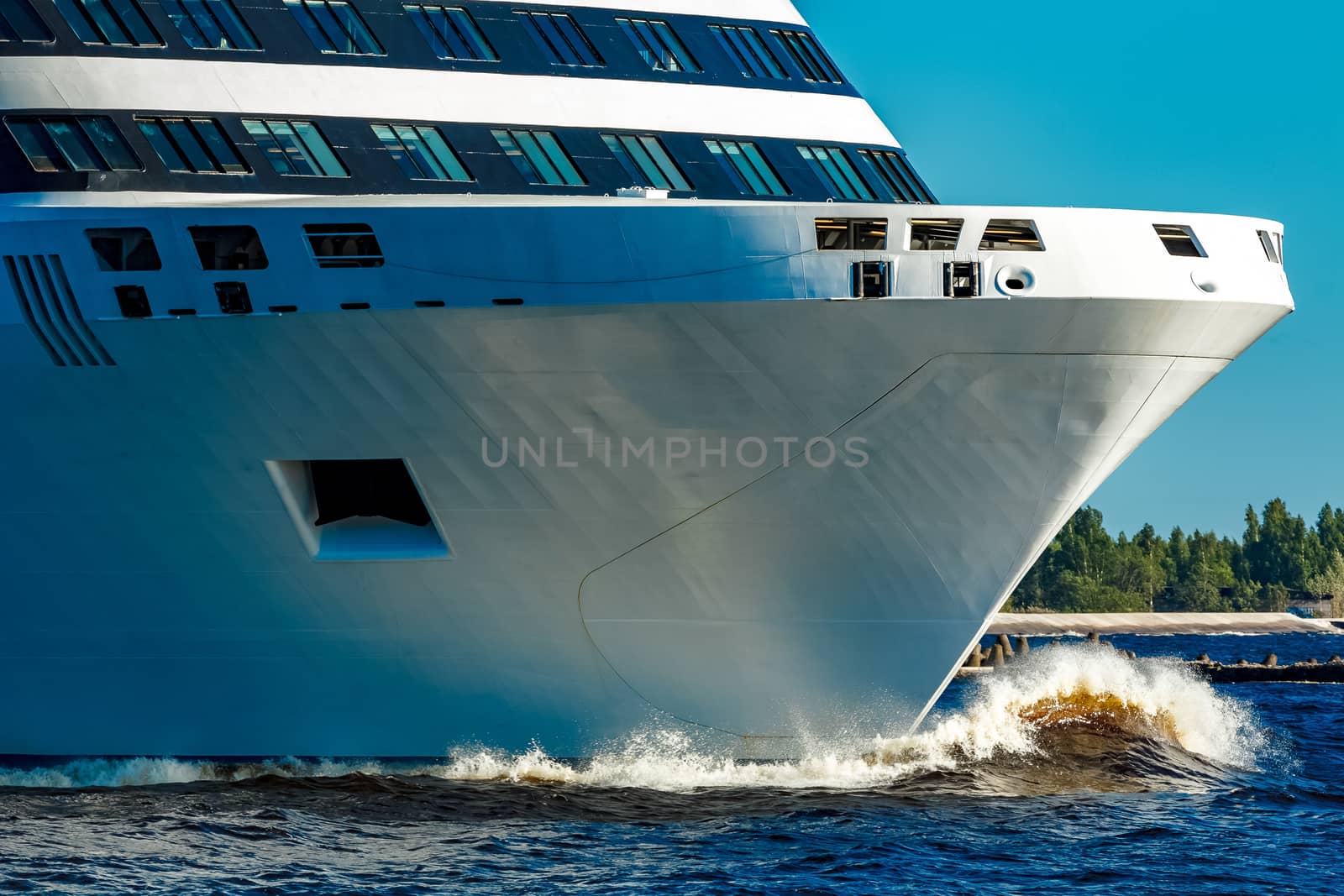 Big white cruise ship sailing to the Baltic sea at clear day