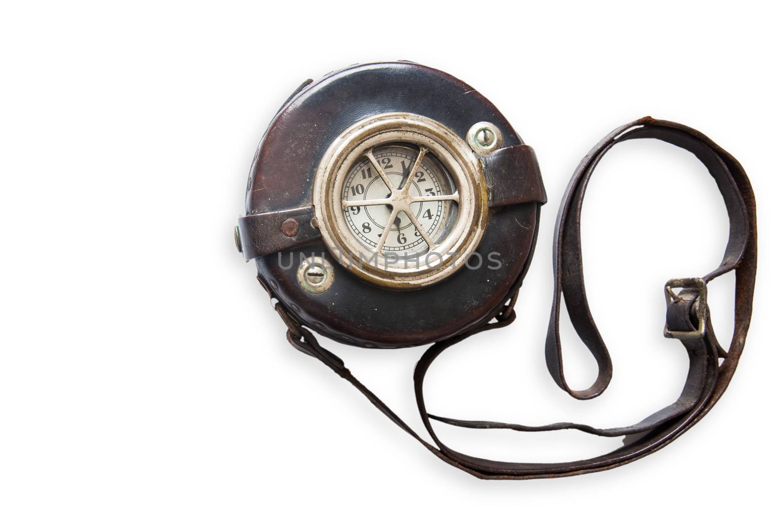 Antique security guard watchclock isolated on white background