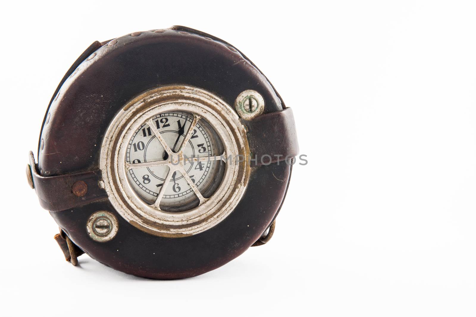 Antique security guard watchclock isolated on white background