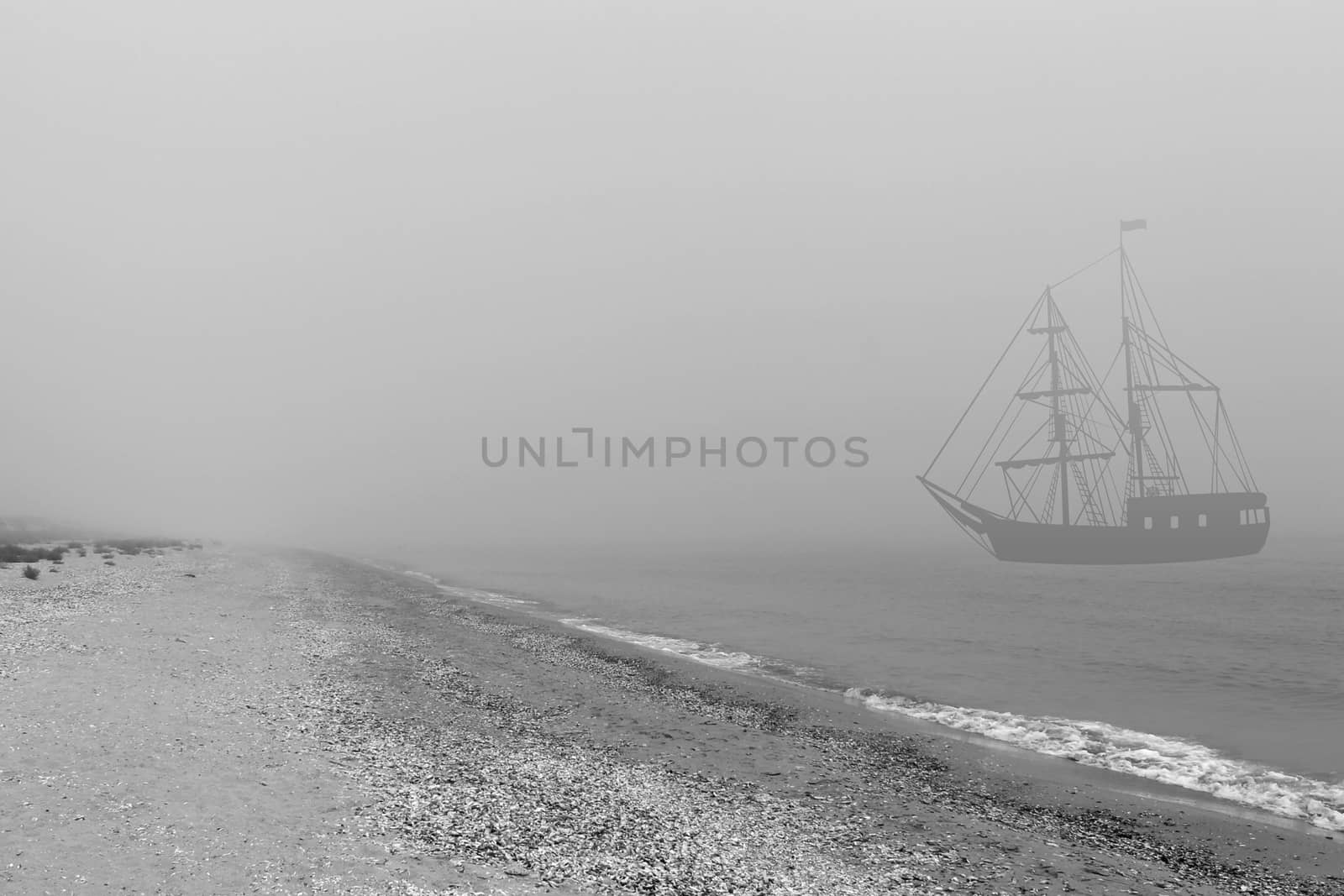 Ship silhouette in mist