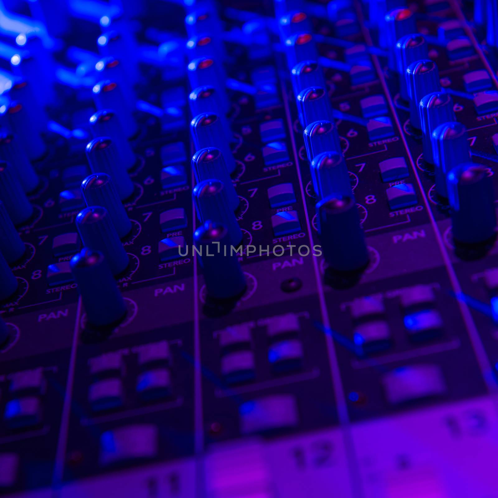 Sound music mixer control panel and light scene