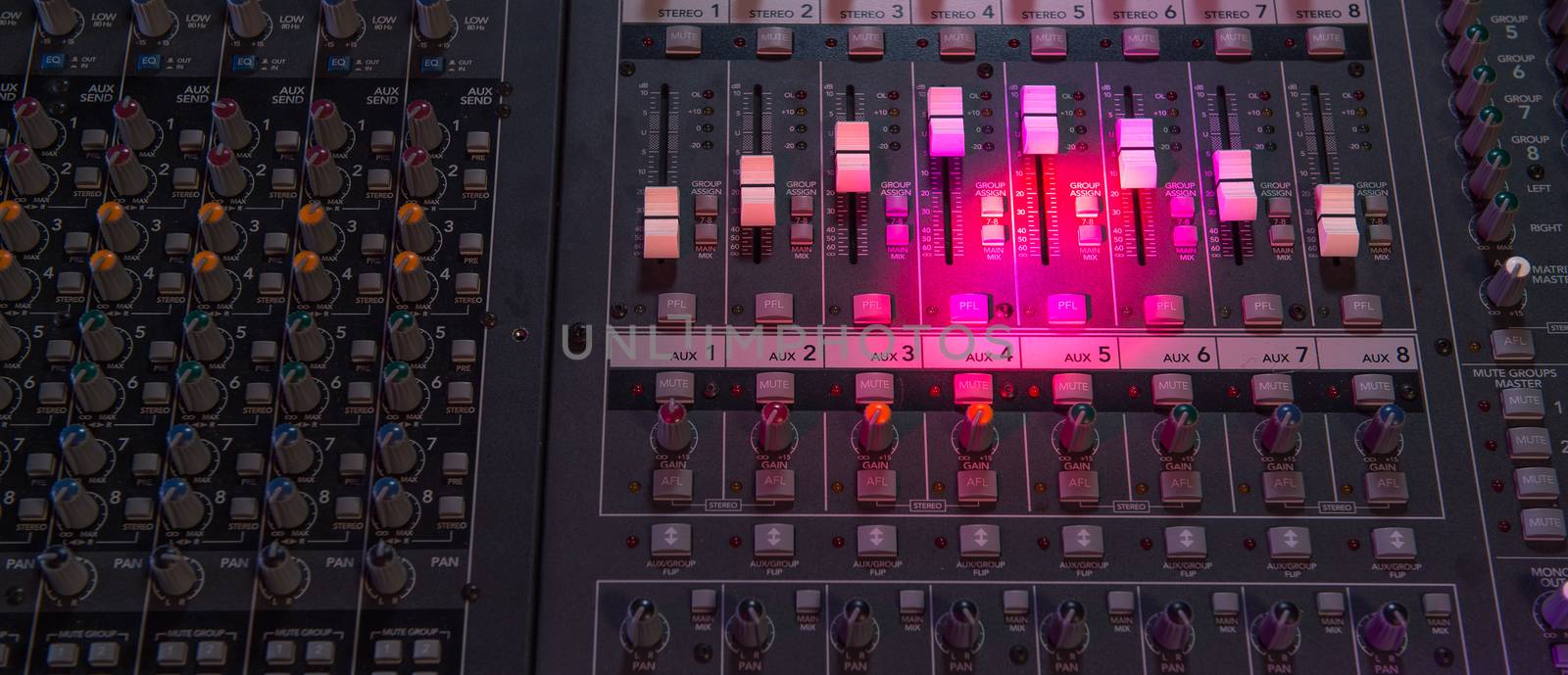 Sound music mixer control panel and light scene
