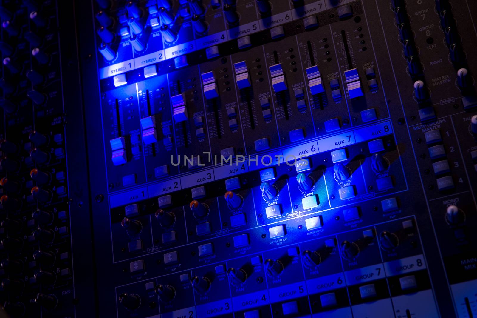 Sound music mixer control panel and light scene