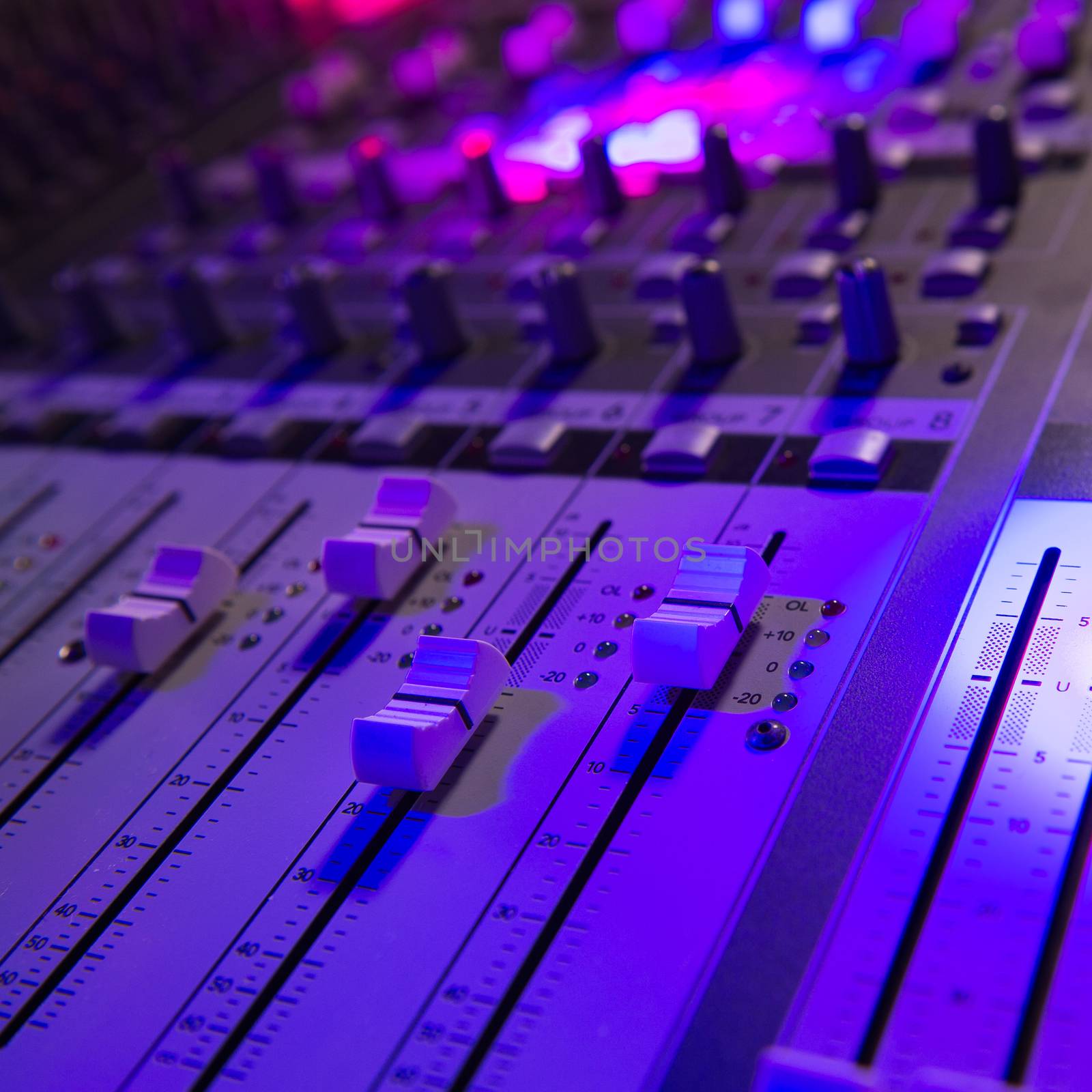 Sound music mixer control panel and light scene