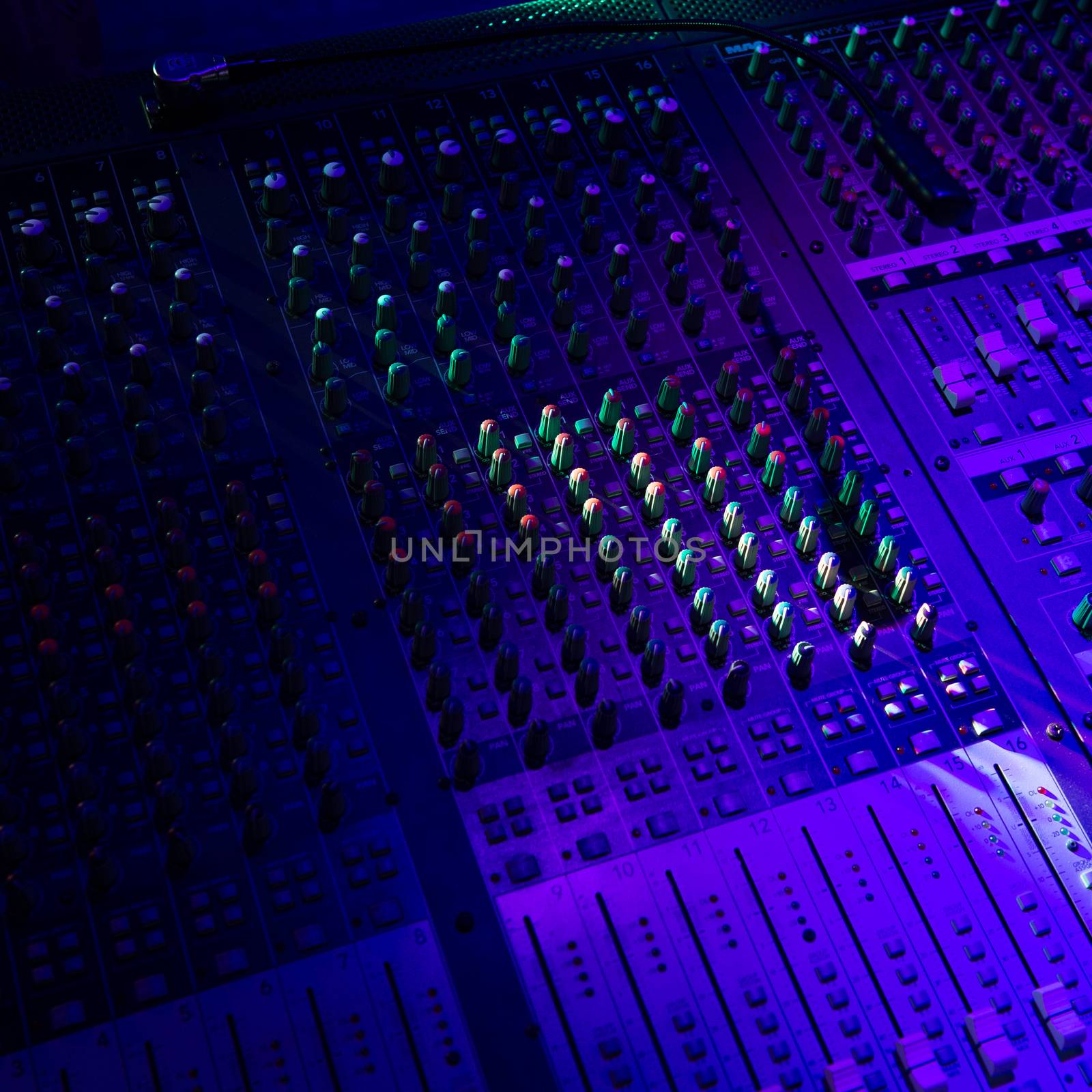 Sound music mixer control panel and light scene