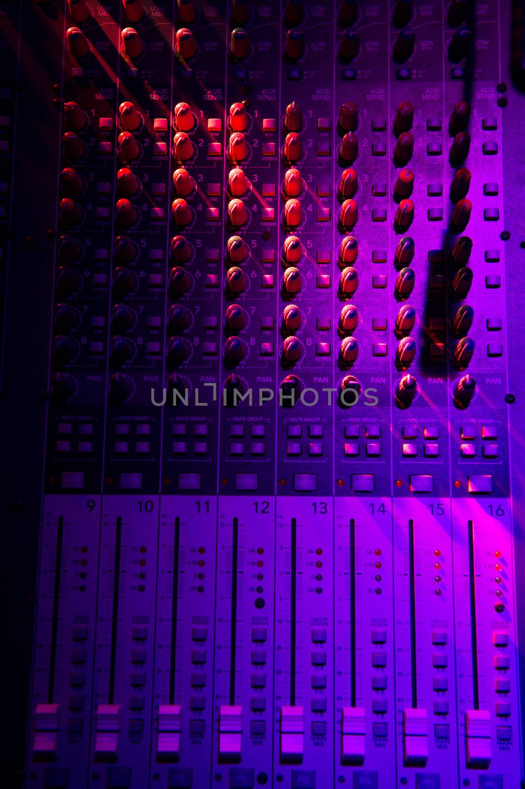 Sound music mixer control panel and light scene