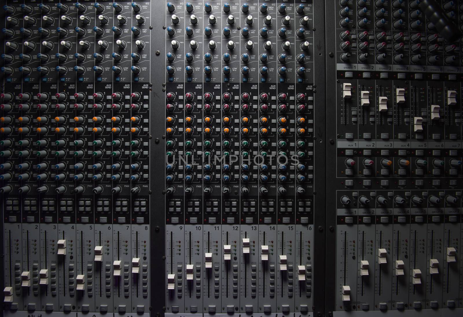 Sound music mixer control panel and light scene