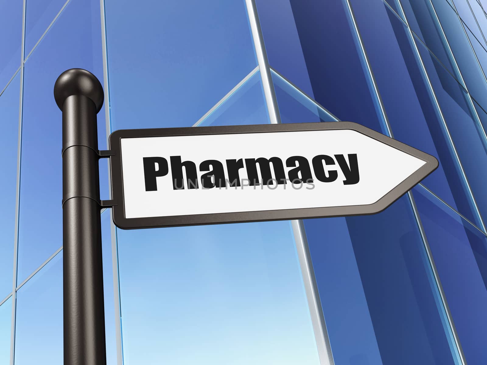 Medicine concept: sign Pharmacy on Building background by maxkabakov