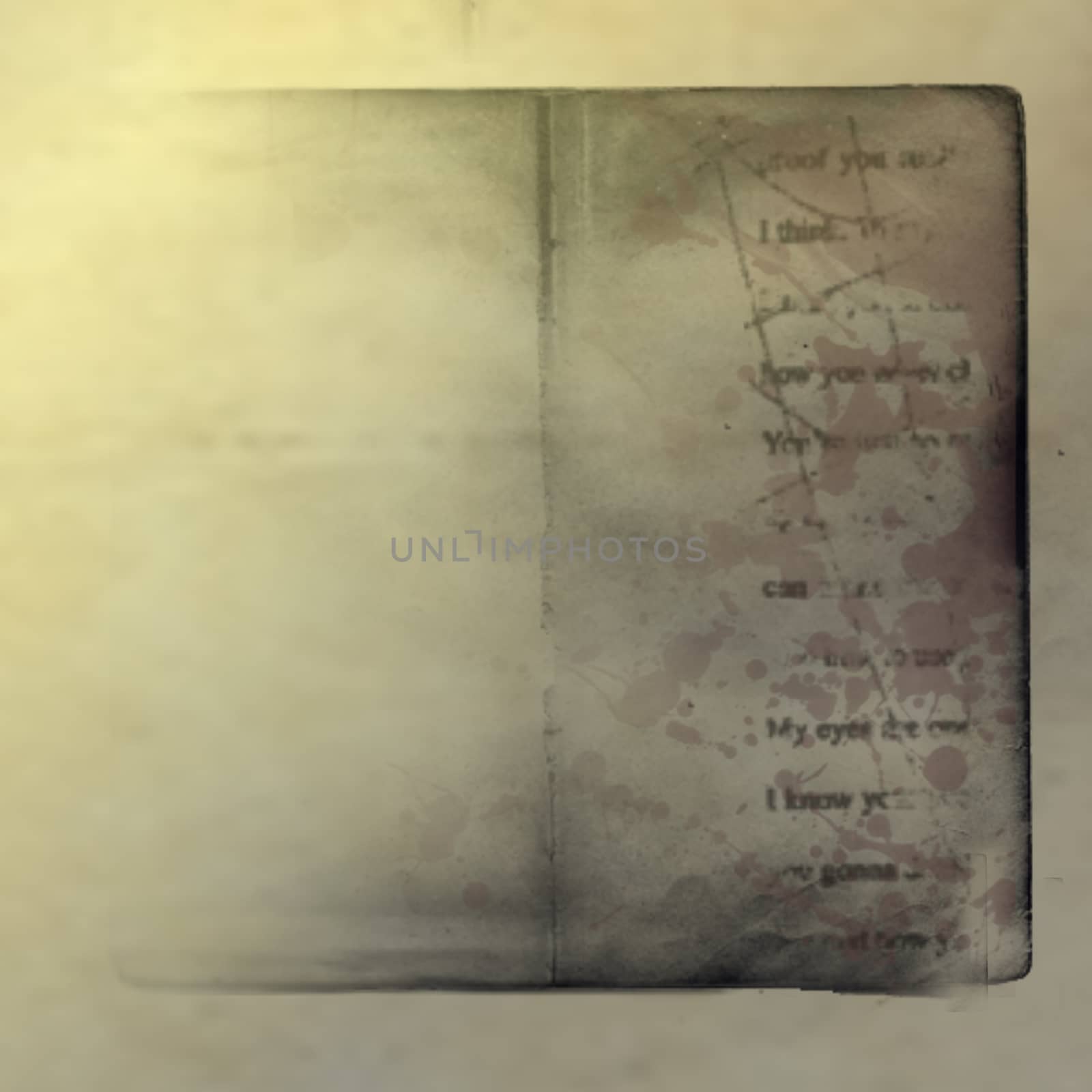 Grunge, vintage, old book, paper background. illustration of aged, worn and stained paper scrap 