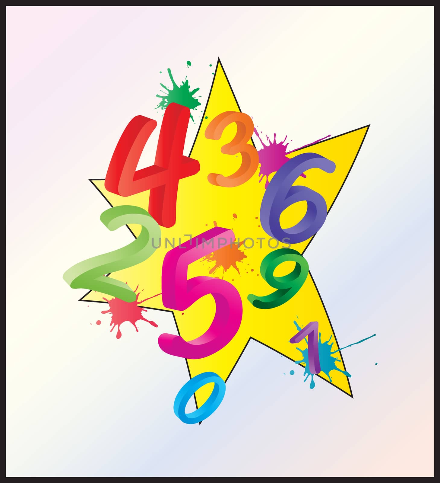Image of colorful math background with cartoon numbers, digits. Funny and cheerfull illustration for children isolated on white background.