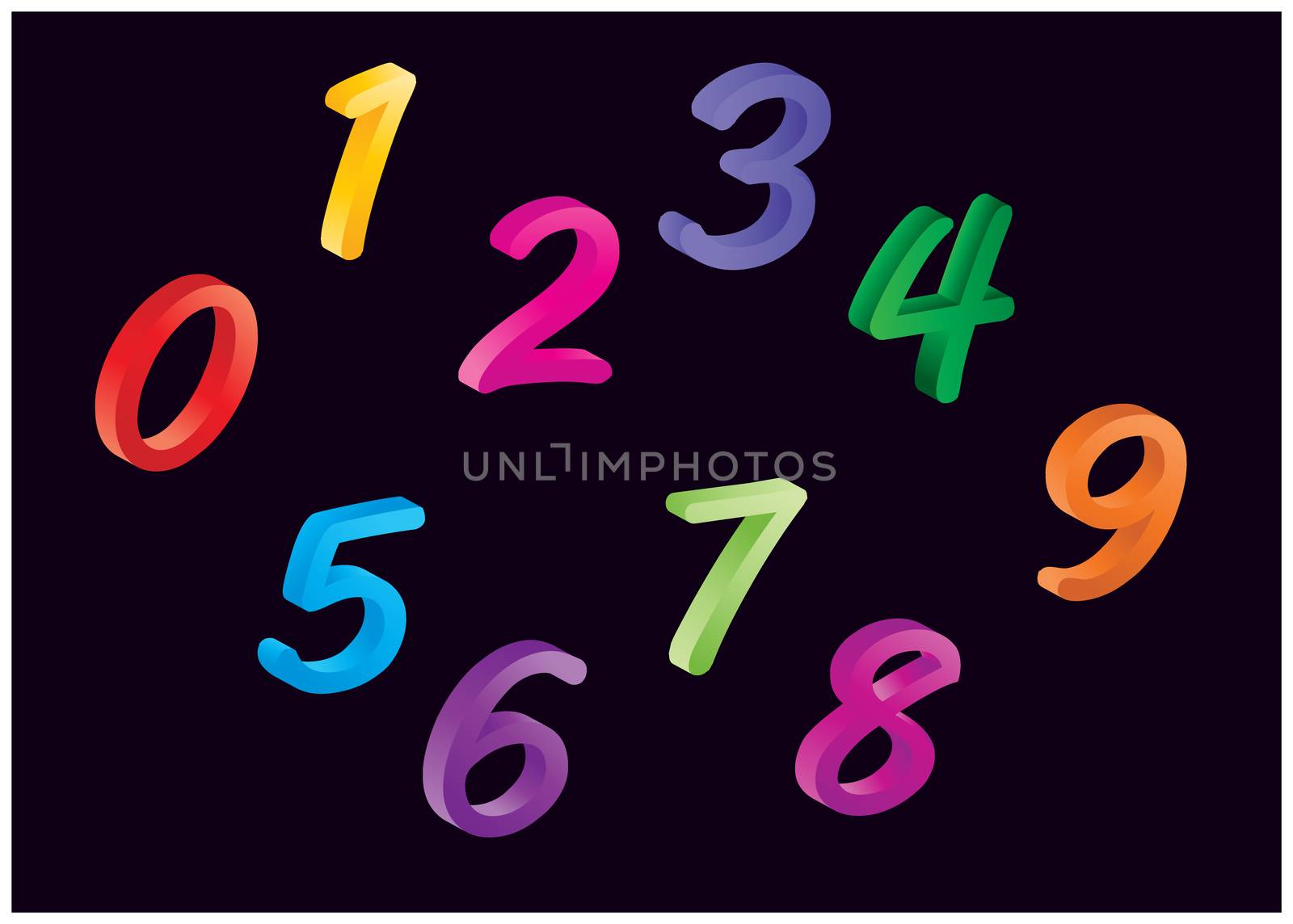 Set of colorful cartoon numbers, digits. Funny and cheerfull illustration for children isolated on black background.