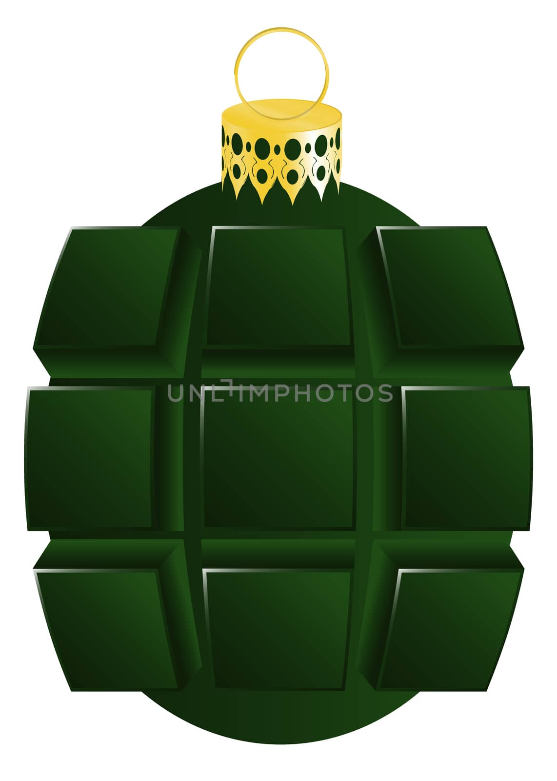 christmas bauble hand grenade shaped, christmas tree ball,design  xmas tree bauble isolated on white background