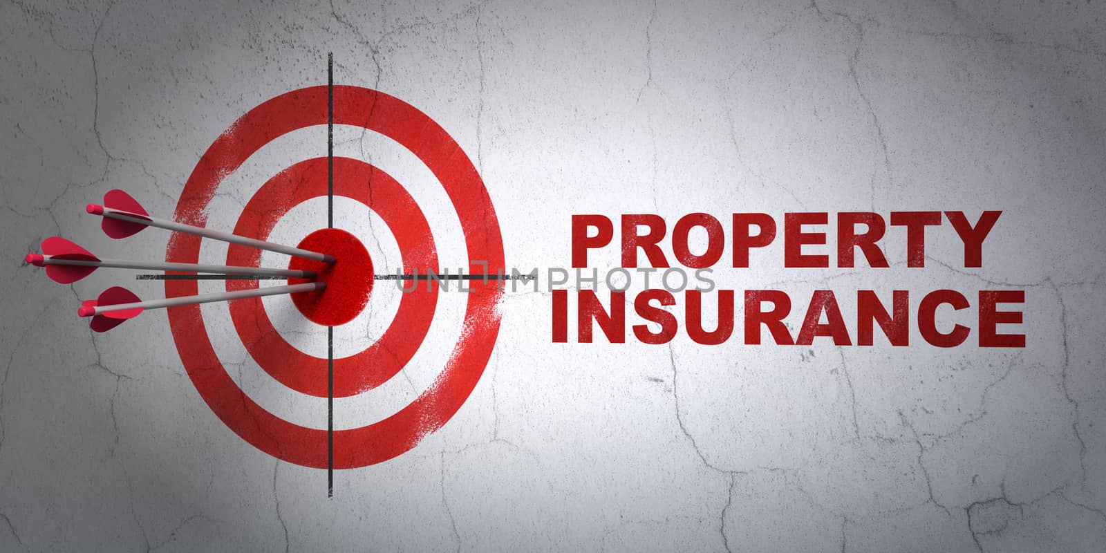 Insurance concept: target and Property Insurance on wall background by maxkabakov