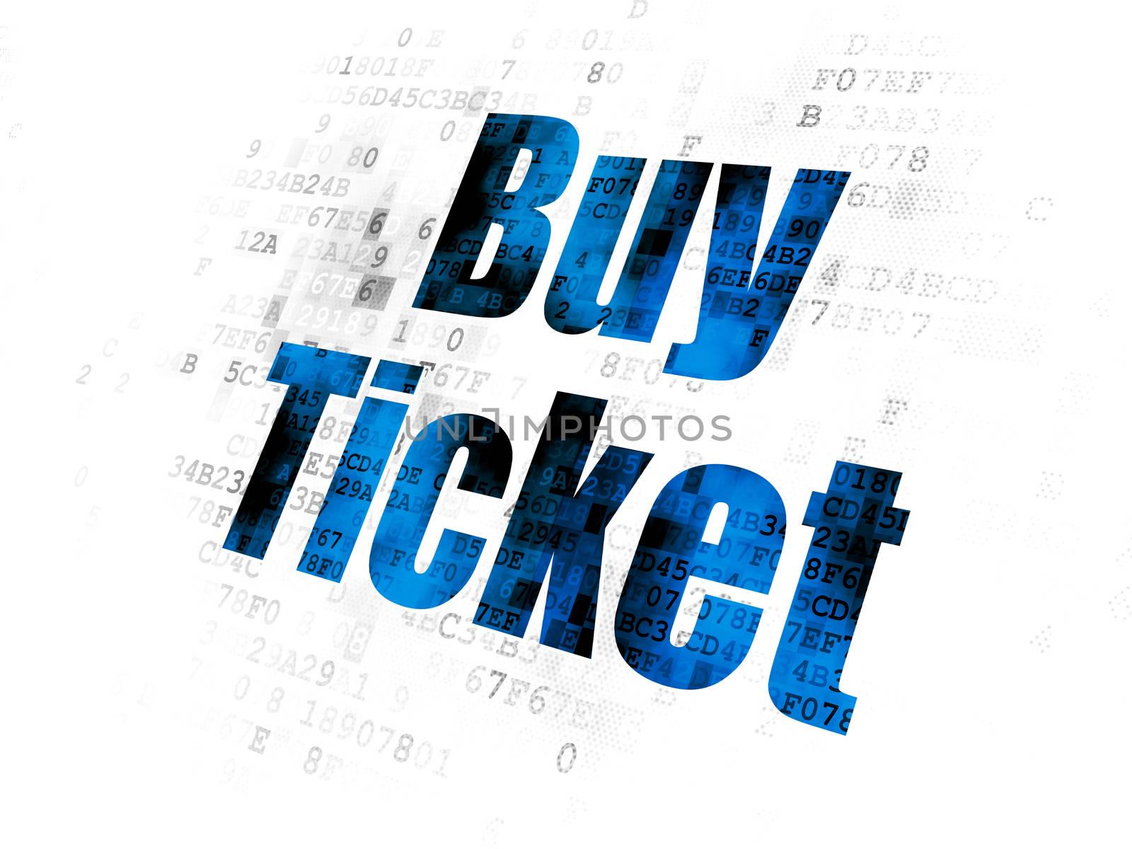 Travel concept: Pixelated blue text Buy Ticket on Digital background