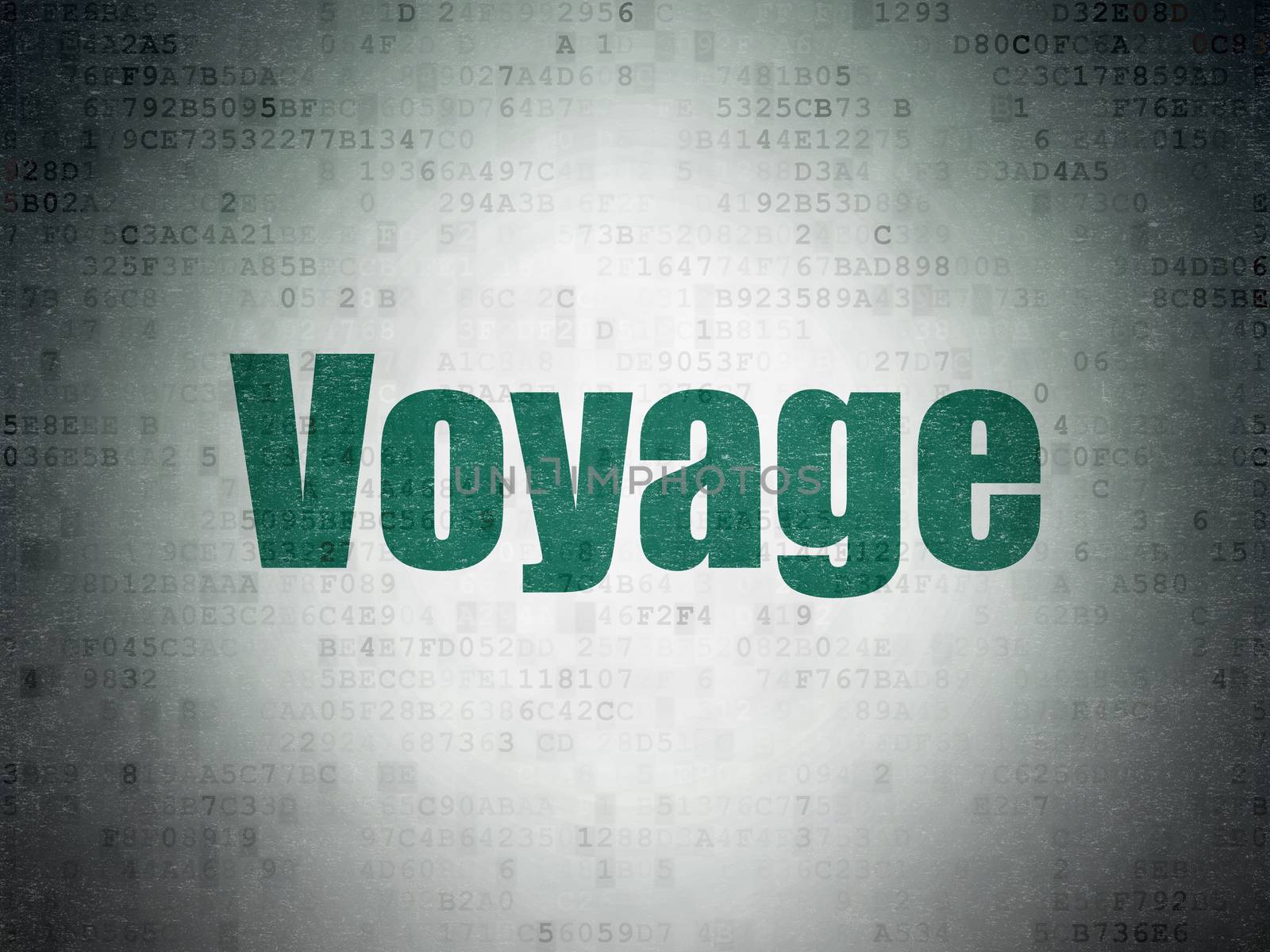 Tourism concept: Painted green word Voyage on Digital Data Paper background