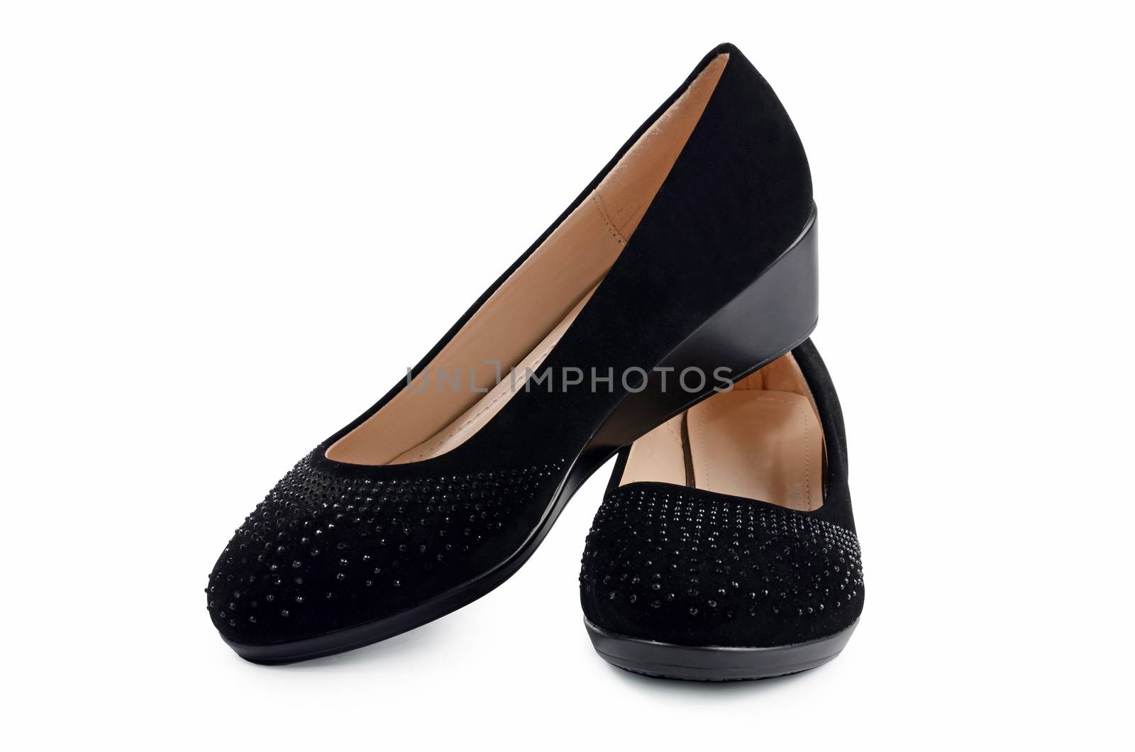 Women's black shoes isolated on white background