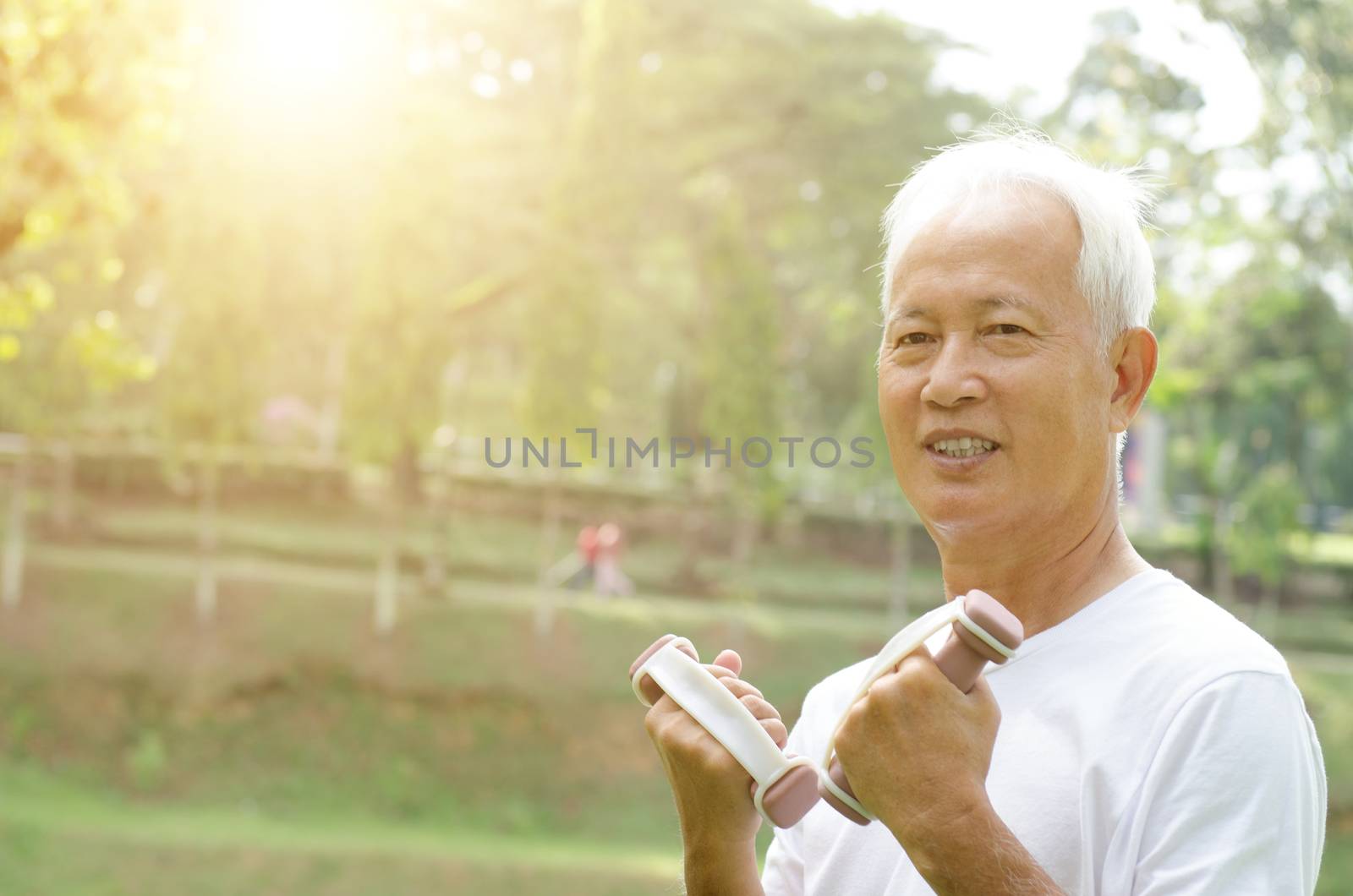 Asian old man exercise outdoor  by szefei