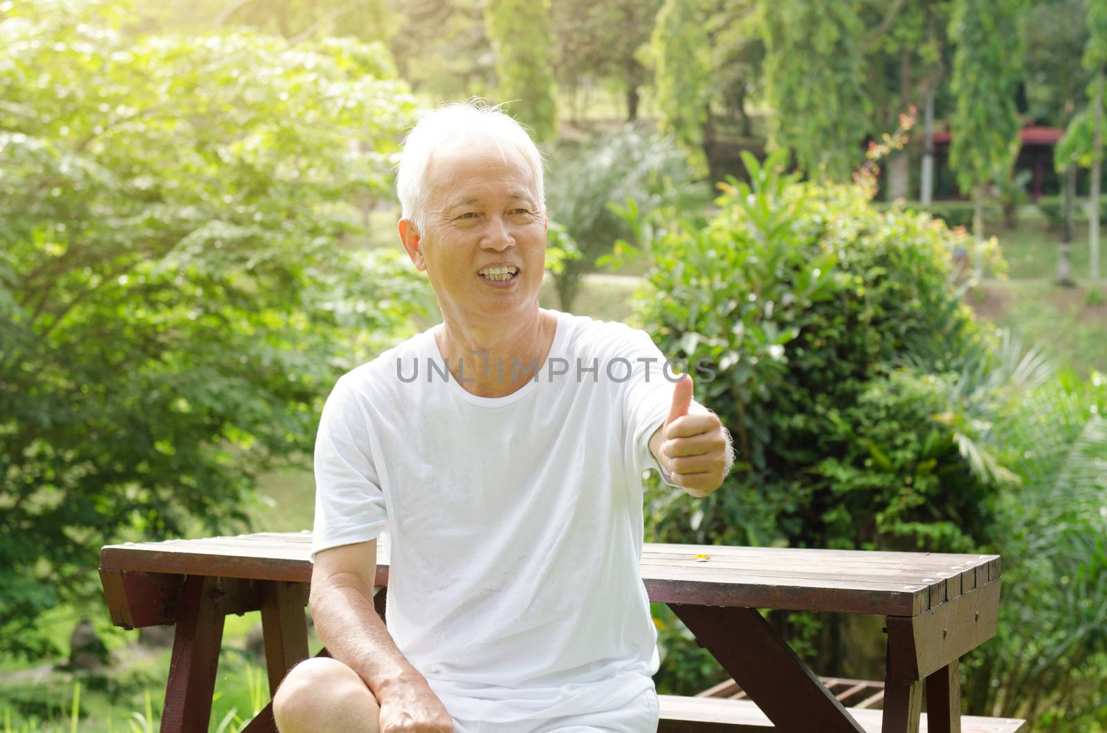 Asian old man thumb up  by szefei