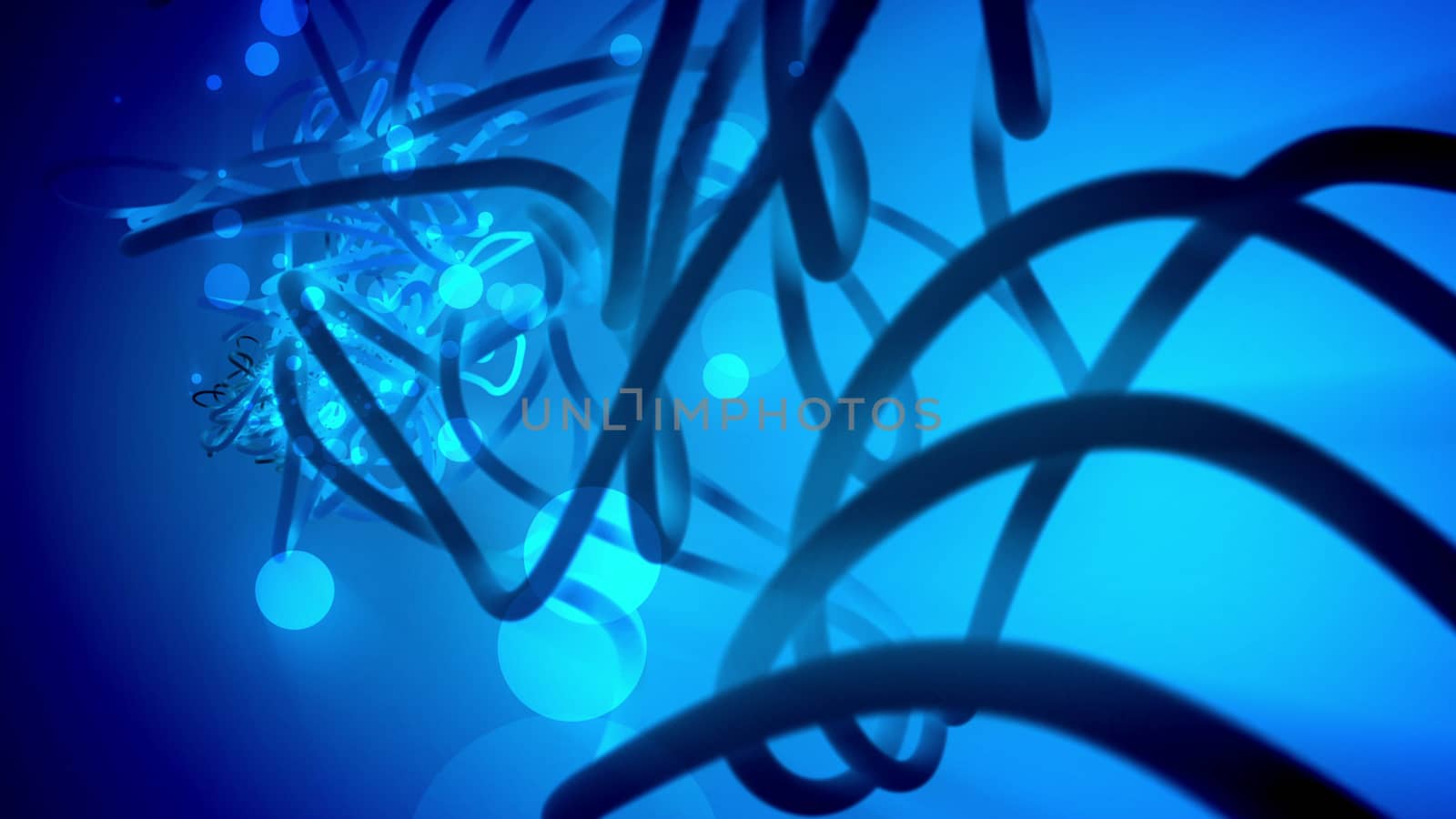 Impressive 3d rendering of artistic fantasy strokes and spheres of dark blue color which have several different  size twisted spirals in the iolet background. White spots add the psychodelic feeling 