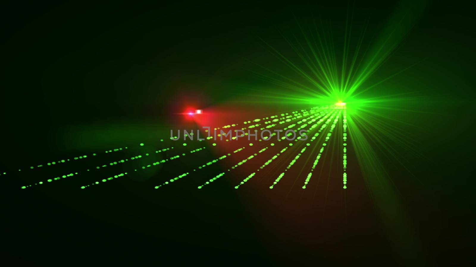 Artistic 3d rendering of green yellow star with several rays beaming like egual lanes in the dark green background. Super illustration for any showmanship book