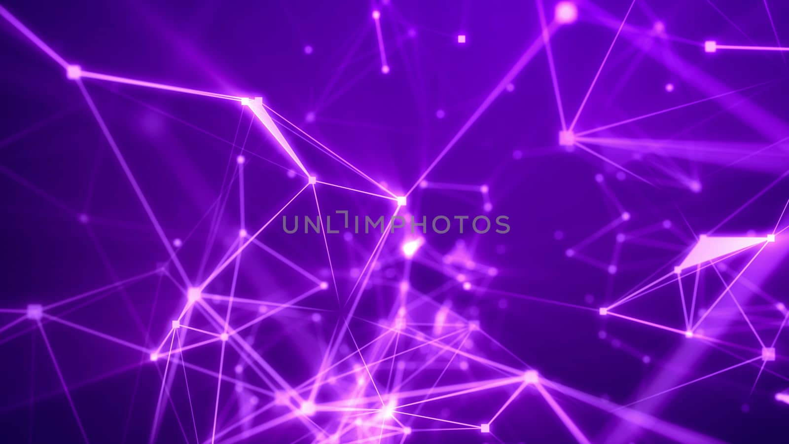 Mystifying 3d rendering of some anvanced futuristic expedition through light pink network with sparkling spots, thin lines, numerous pyramid looking links in the dark violet  background
