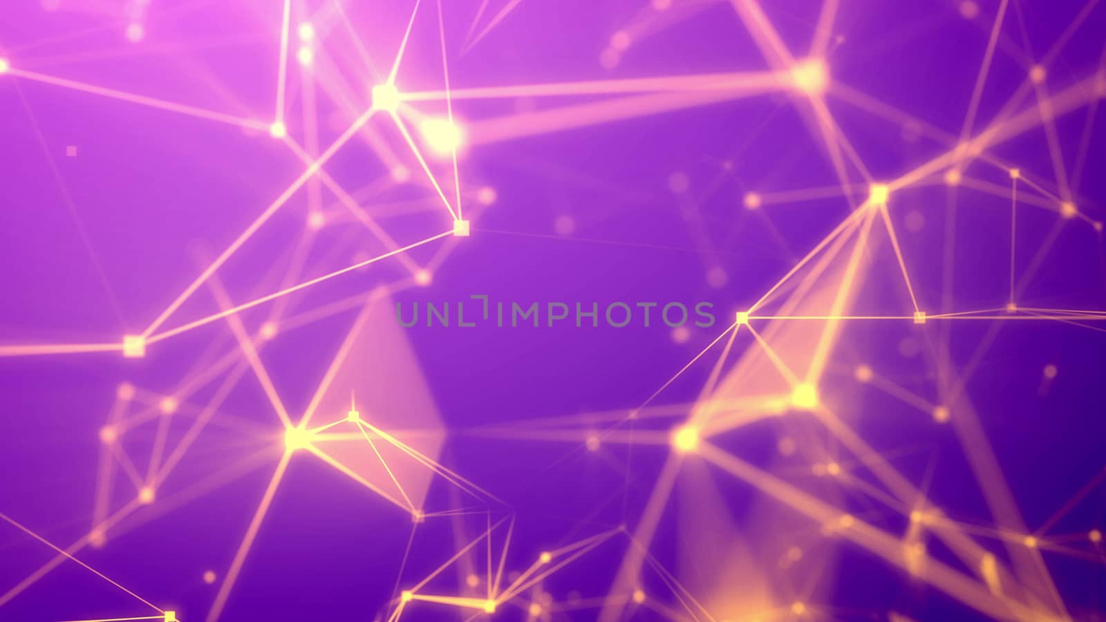 Wonderful 3d illustration of a science fiction Internet based system with a lot of dazzling and blurred light rosy and pink lines, multi-sided surfaces, bright spotlights, and the violet background