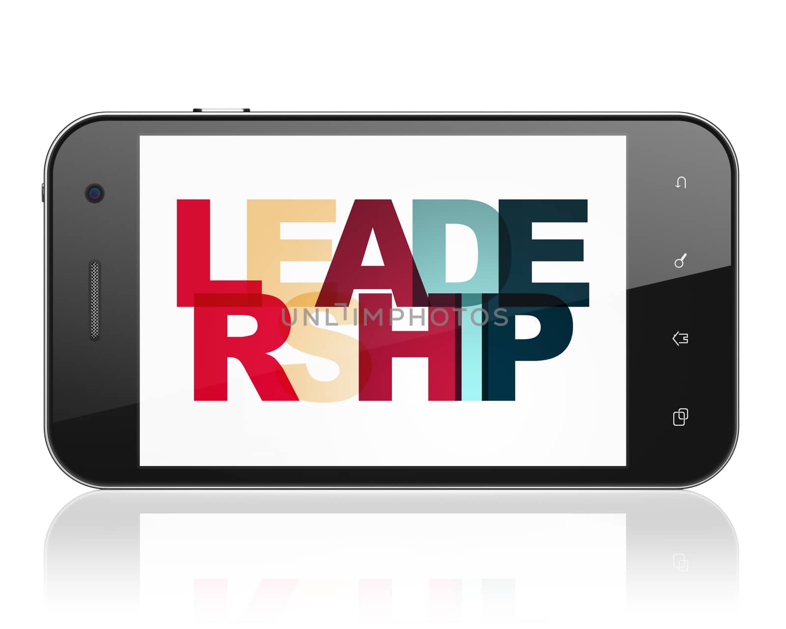 Finance concept: Smartphone with Painted multicolor text Leadership on display, 3D rendering