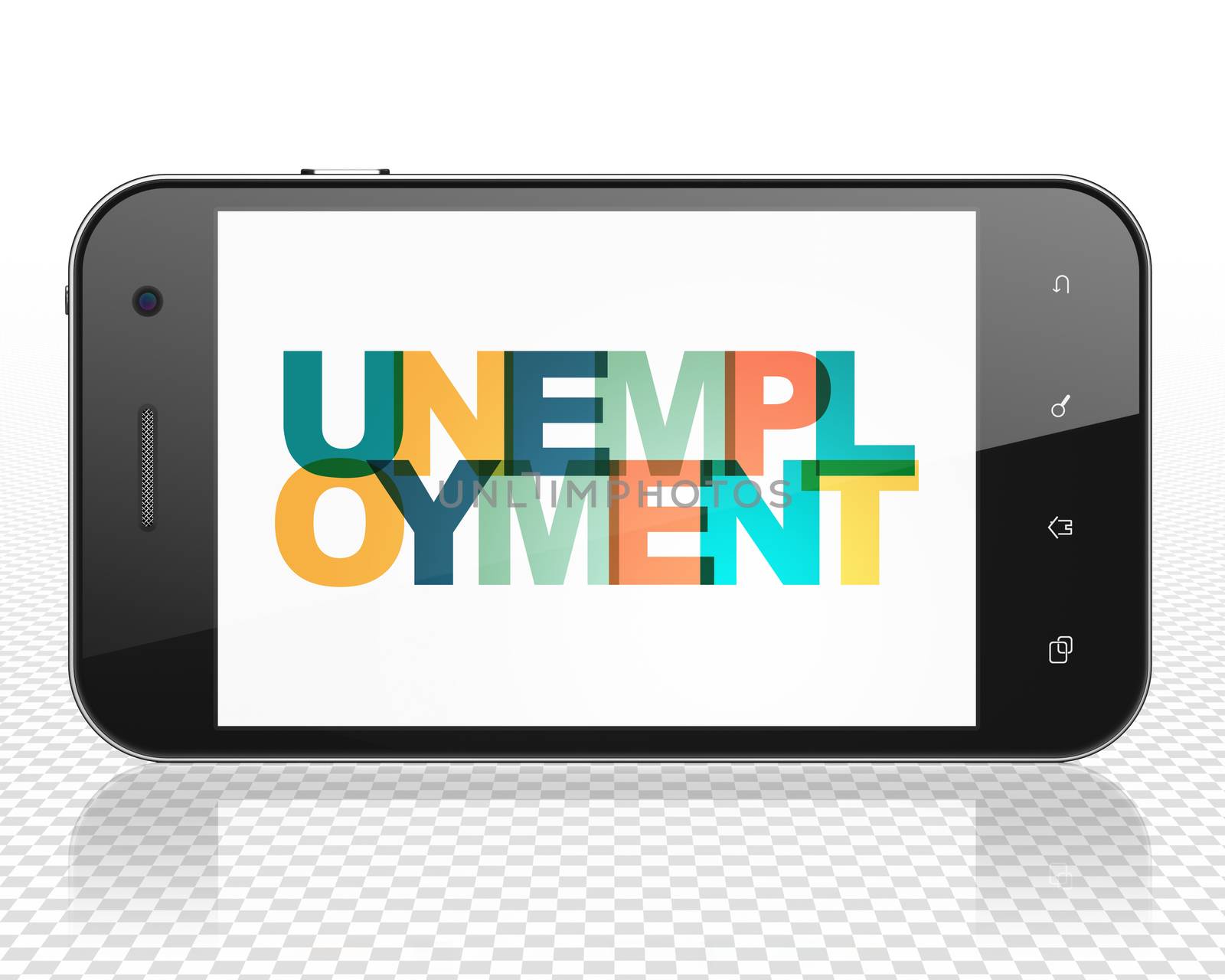 Finance concept: Smartphone with Painted multicolor text Unemployment on display, 3D rendering