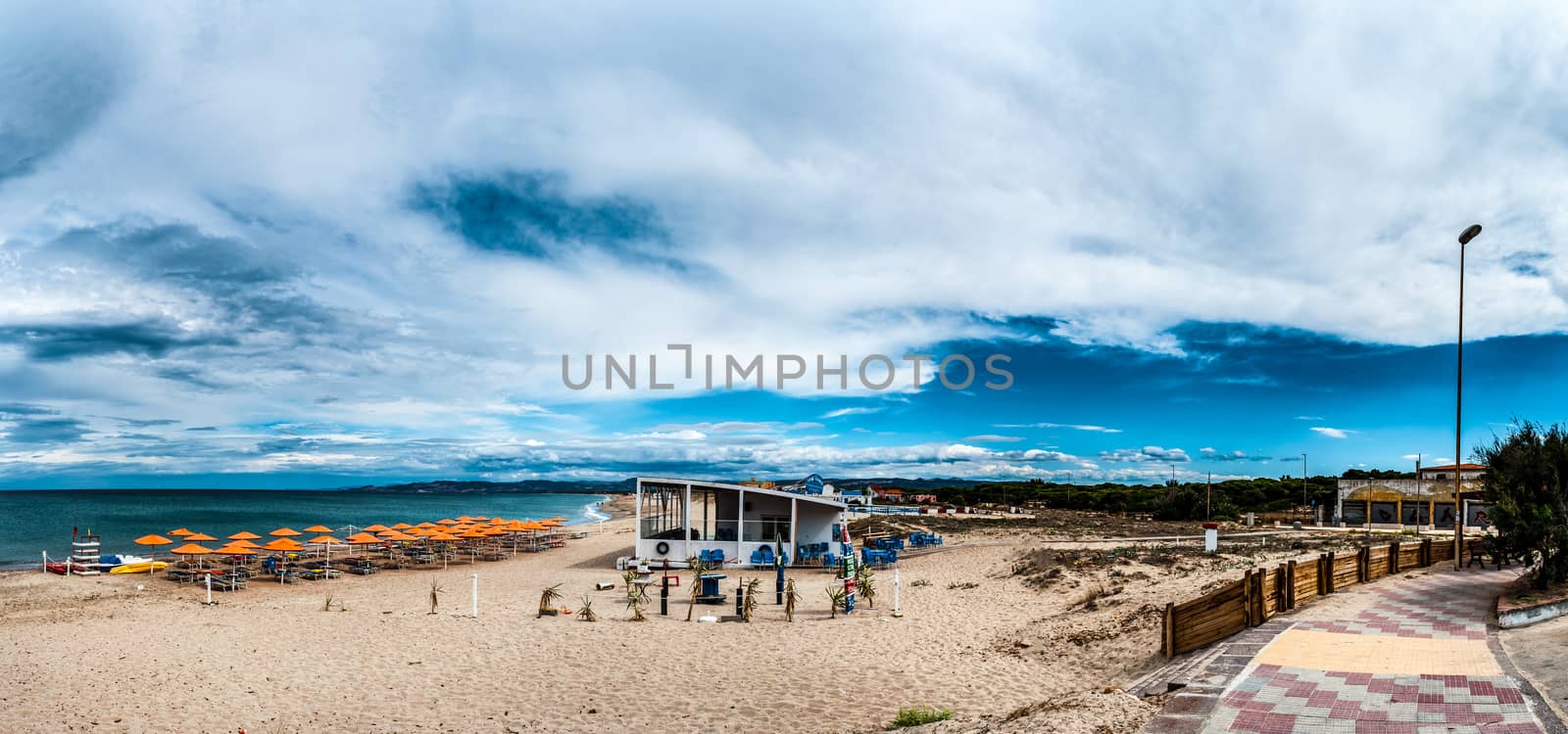 Landscape of the beach in a cloudy day of autumn by replica